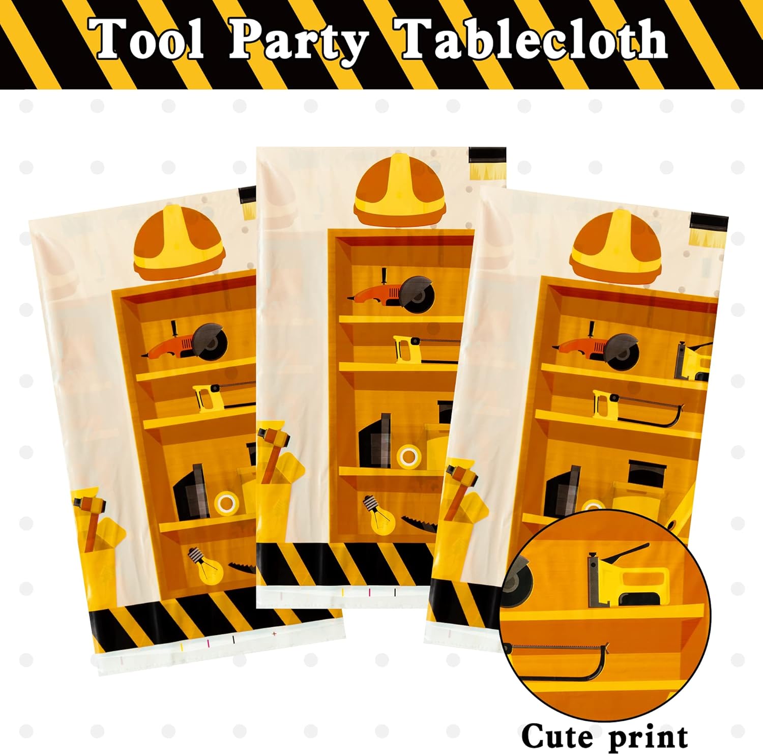 3-Pack Tool Theme Plastic Tablecloths for Kids Birthday Party