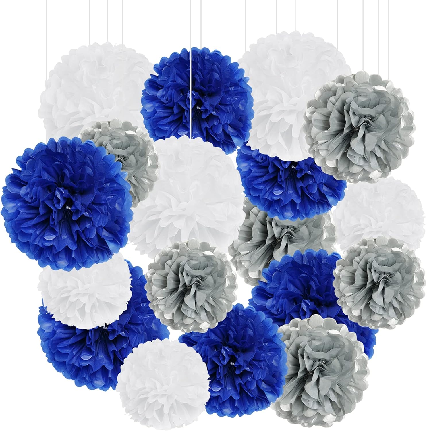 18PCS Royal Blue Tissue Paper Pom Poms Birthday Decorations