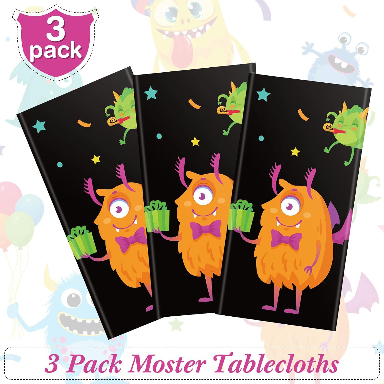 Buryeah 3 Piece Monster Table Cover for Kids Birthday Party