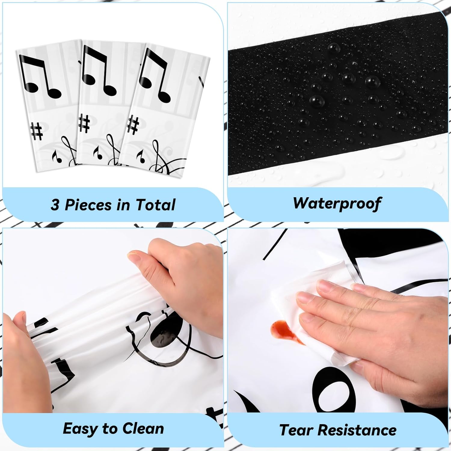 3 Pcs Musical Notes Tablecloth for Music Themed Parties