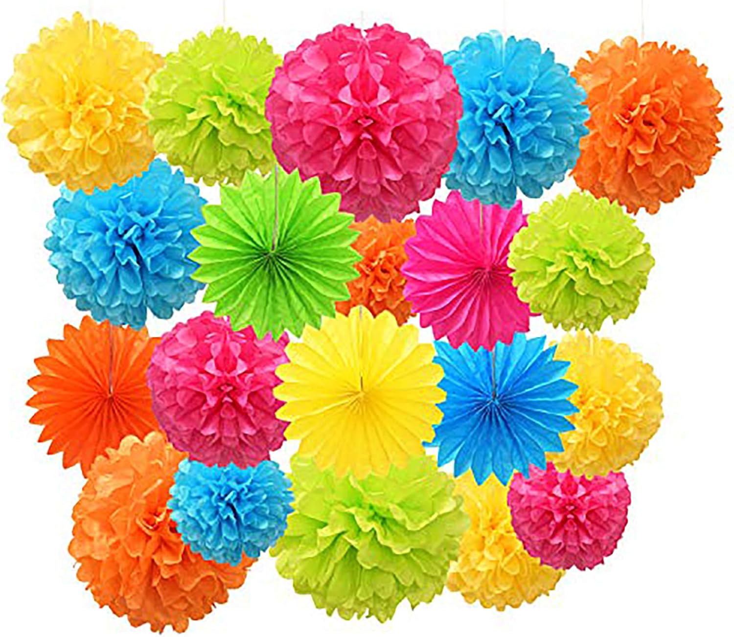 PINSUKO Paper Pom Poms and Fans Set of 20