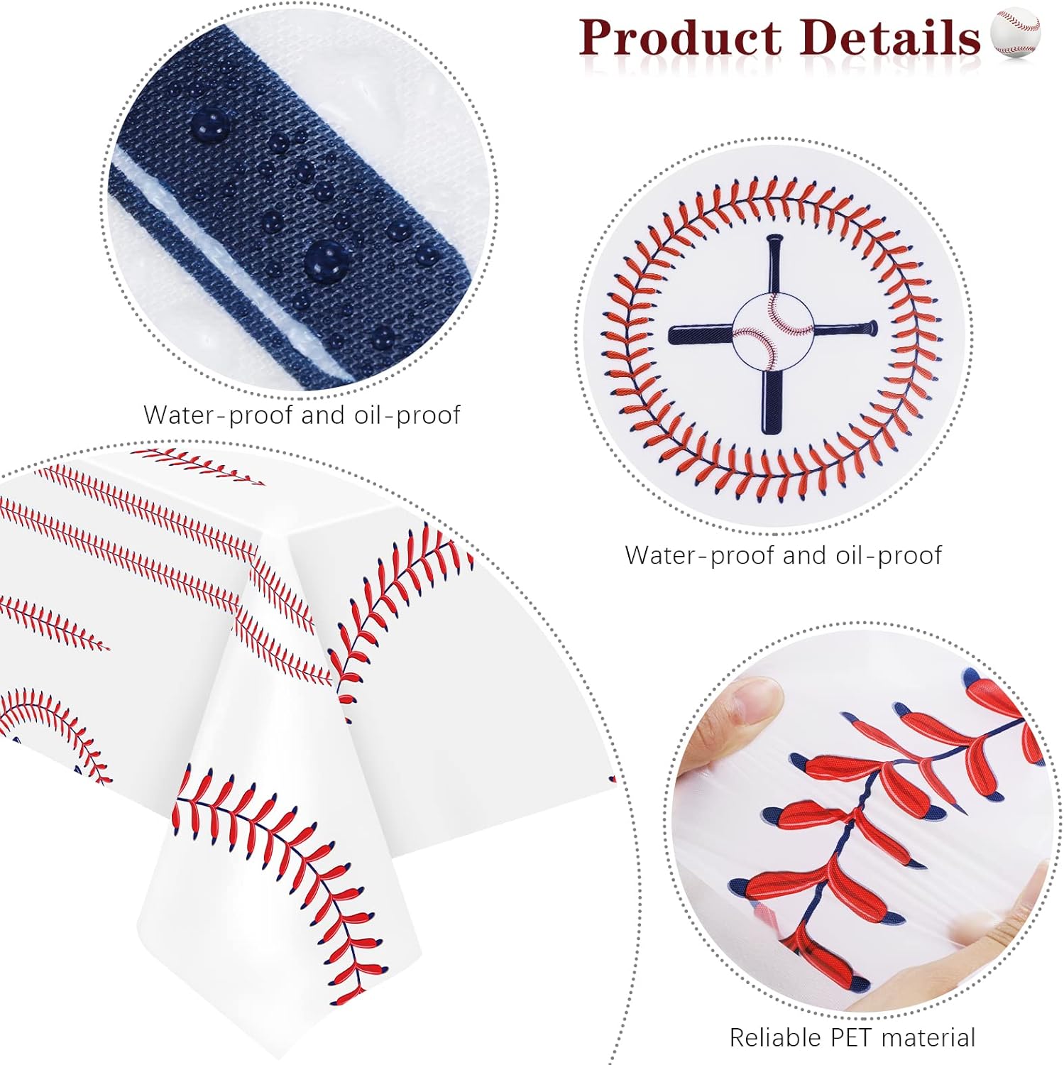 Durony 3 Pack Baseball Tablecloth 108x54 Inch Plastic Cover for Parties
