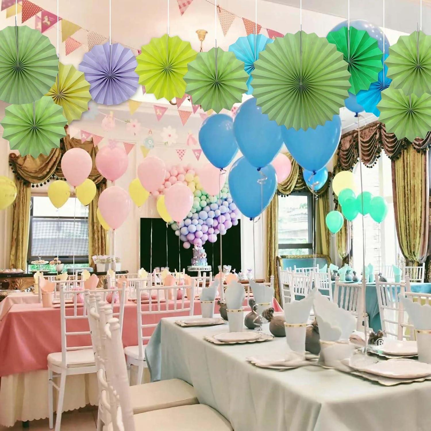 Bart Hew Green Hanging Paper Fans 8in DIY Set 30 Pack