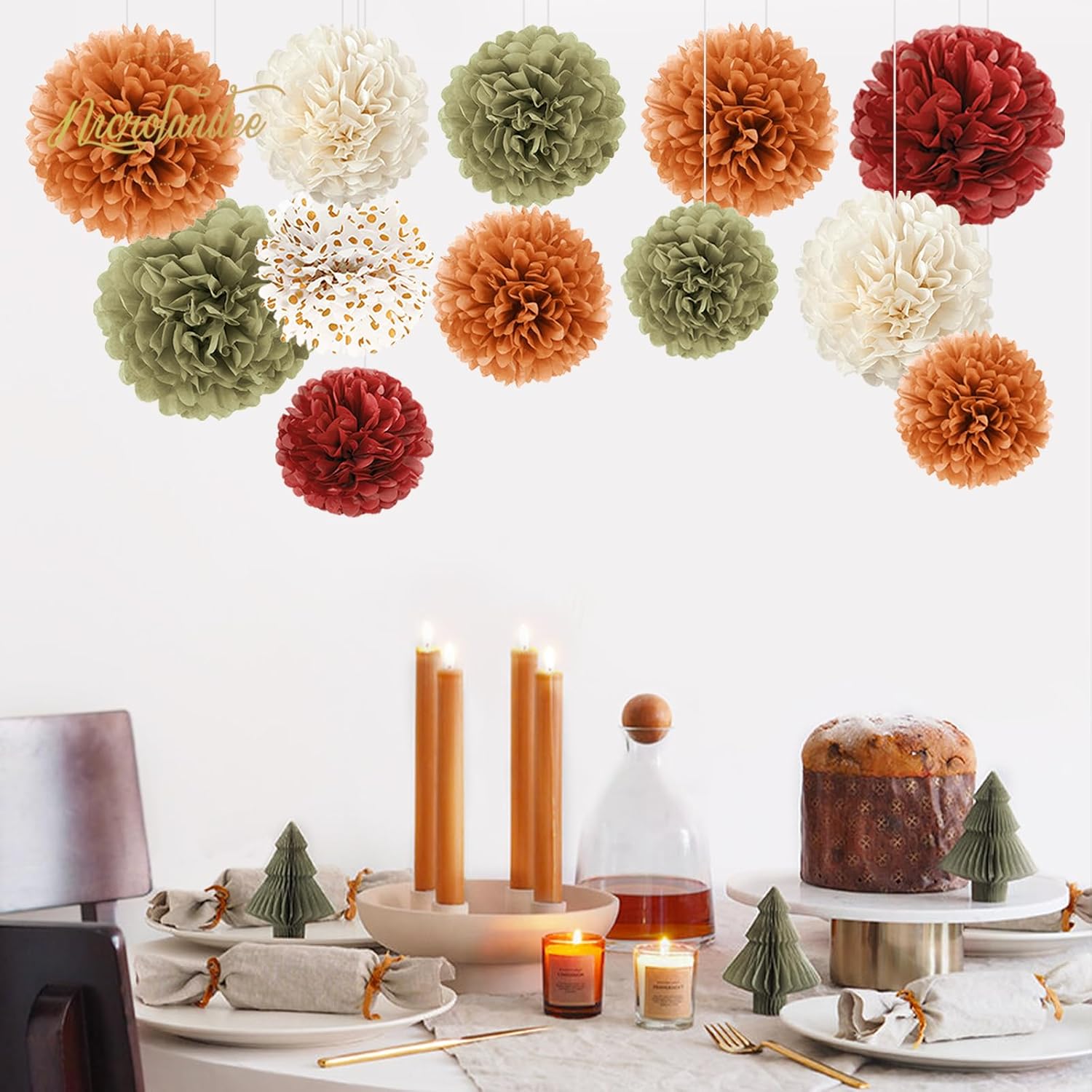 NICROLANDEE Fall Tissue Pom Poms Decorations 12 PCS