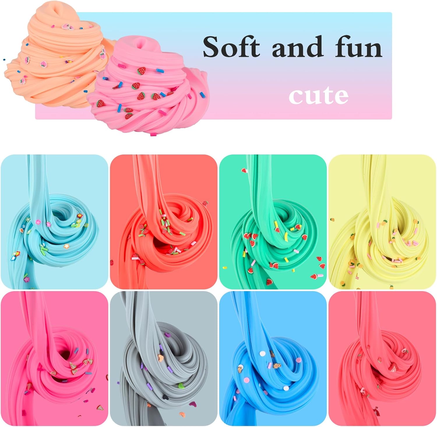 58 Pack Mini Slime Kit with Cute Charms and Stickers