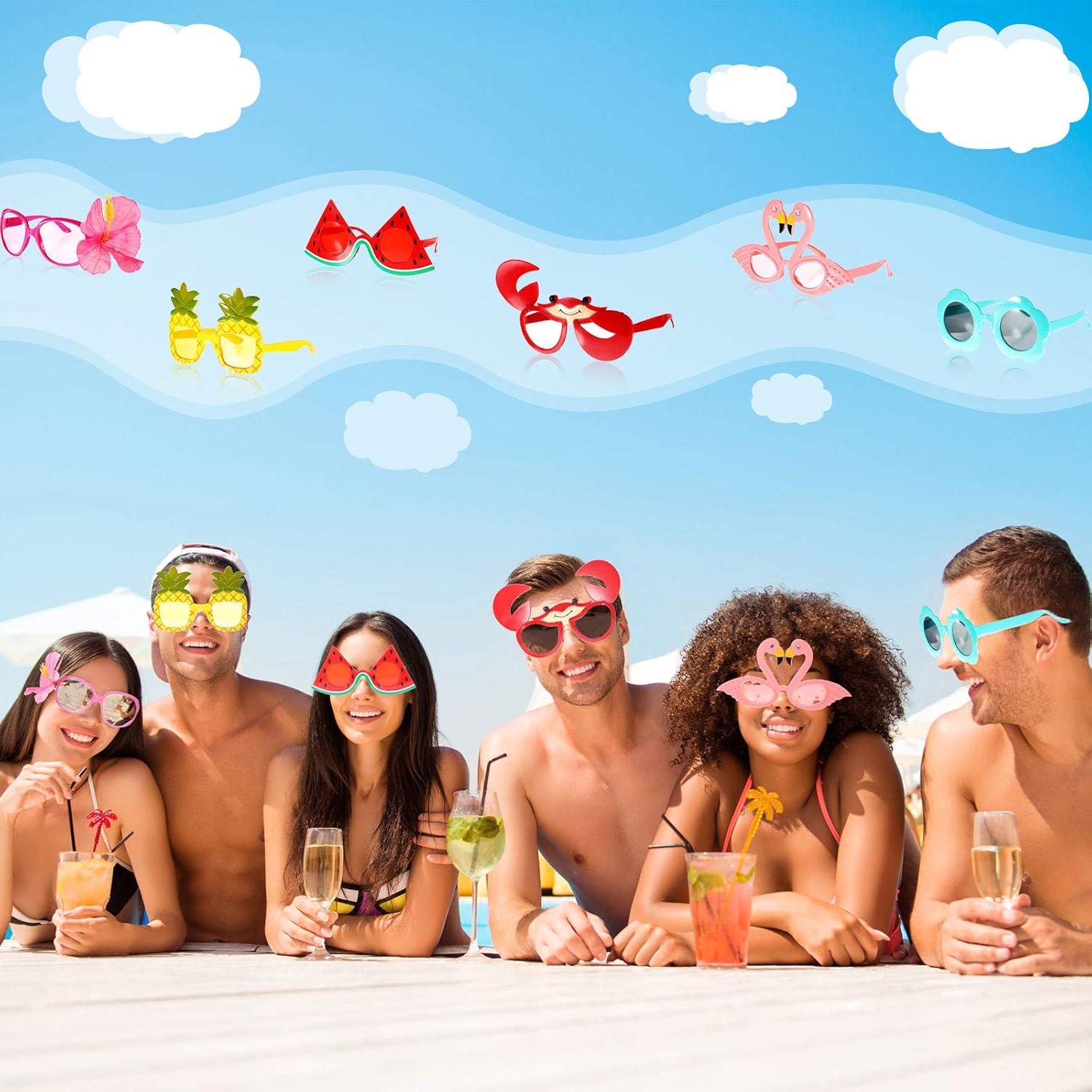 8 Pairs Luau Party Sunglasses for Beach Theme Events