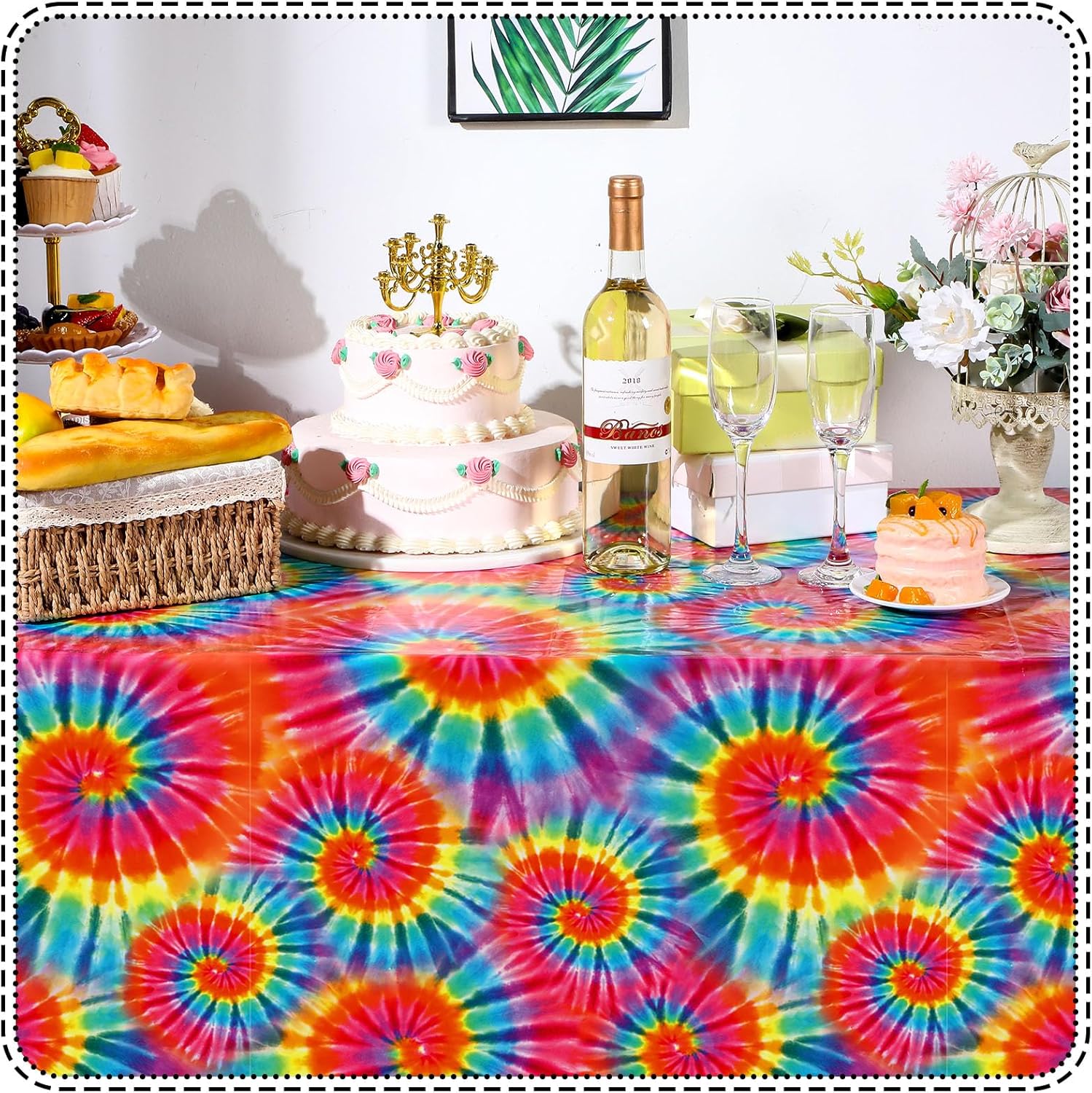 Newwiee Tie Dye Rainbow Tablecloth 54x108 Inch 3 Pcs