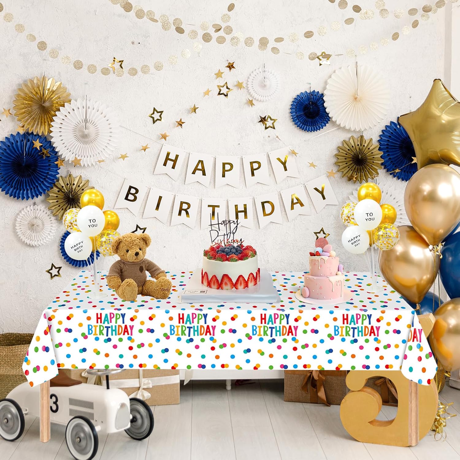 2 Packs Happy Birthday Tablecloth 54x108 Inch Decorations