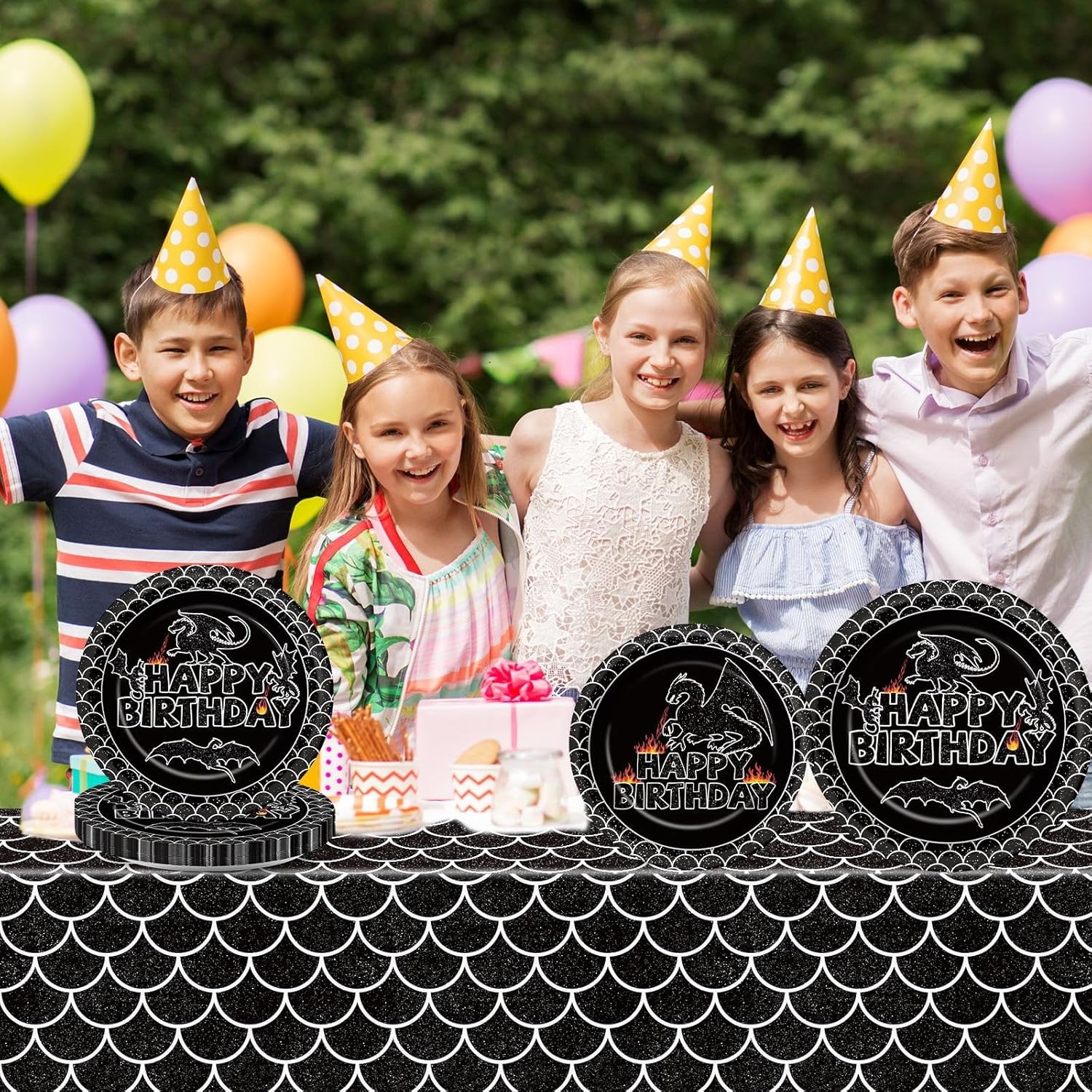 3 Pack Black Dragon Tablecloth for Birthday Party Decorations