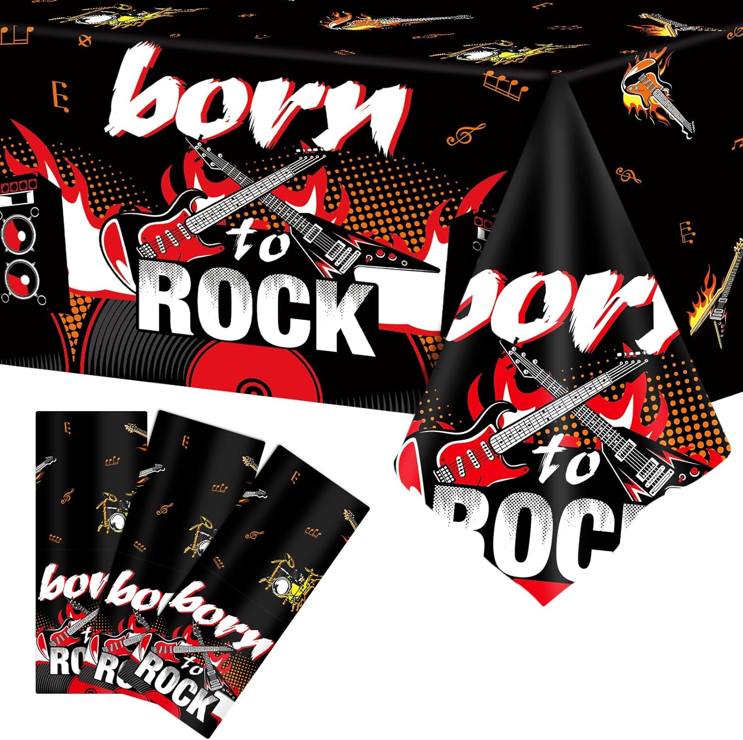 Rock Themed 3PCS Party Tablecloths 108x54 Inch Decorations