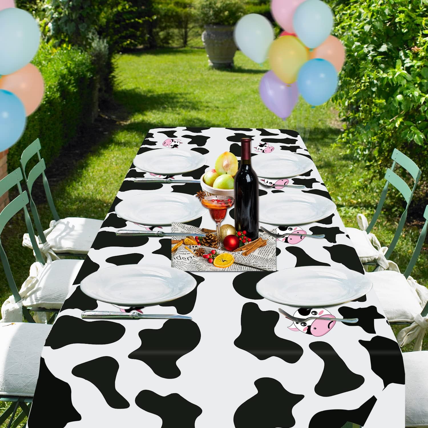 Inspireyee Cow Print Plastic Tablecloth Pack of 4 86x51 Inches