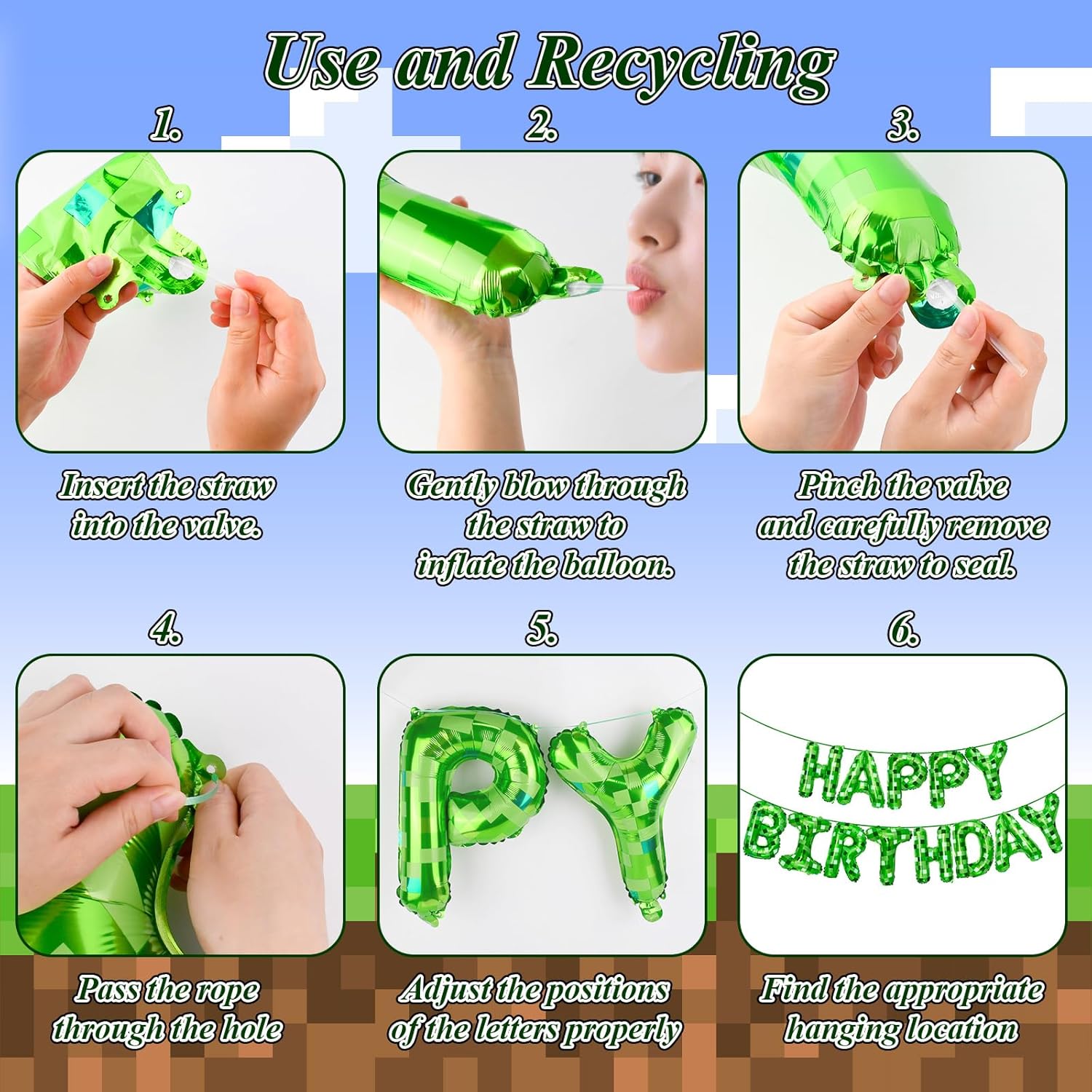 Pixel Themed Happy Birthday Banner Decor Kit with Balloons