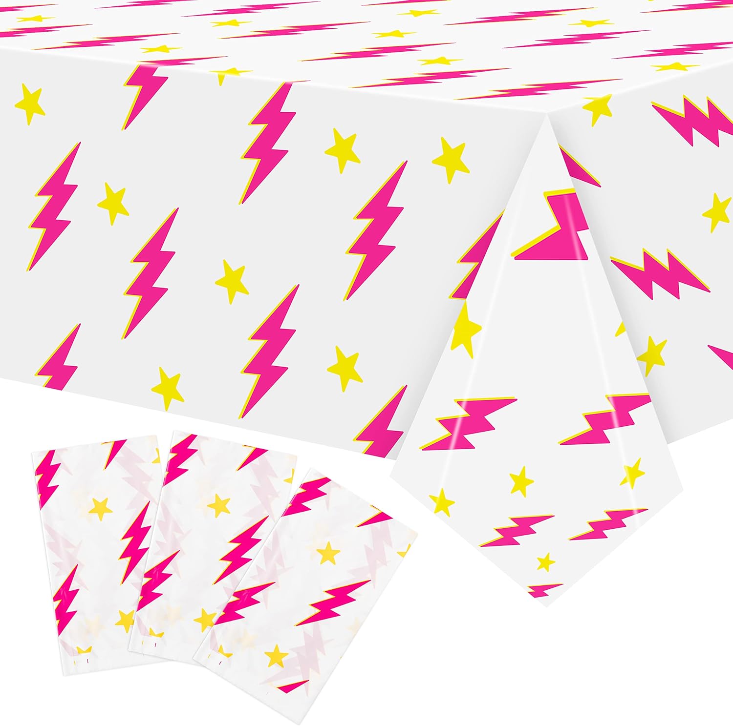 3Pcs Preppy Pink Lightning Bolt Tablecloths for Y2K Parties