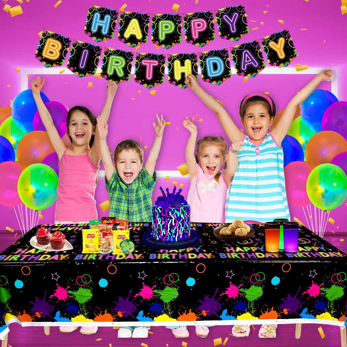 4 Pack Neon Birthday Table Covers