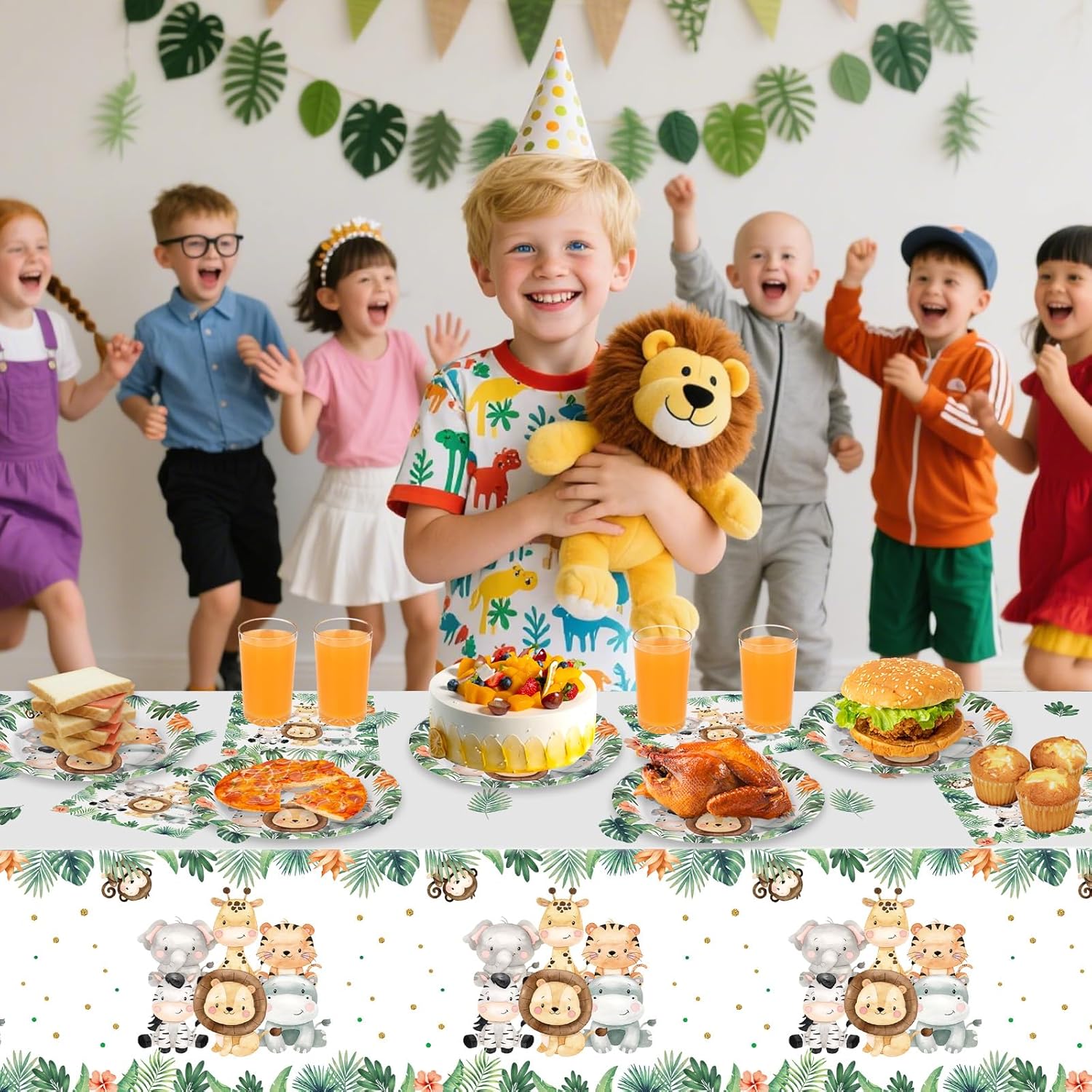 2 Pcs Jungle Safari Tablecloth - Plastic Animals Party Cover