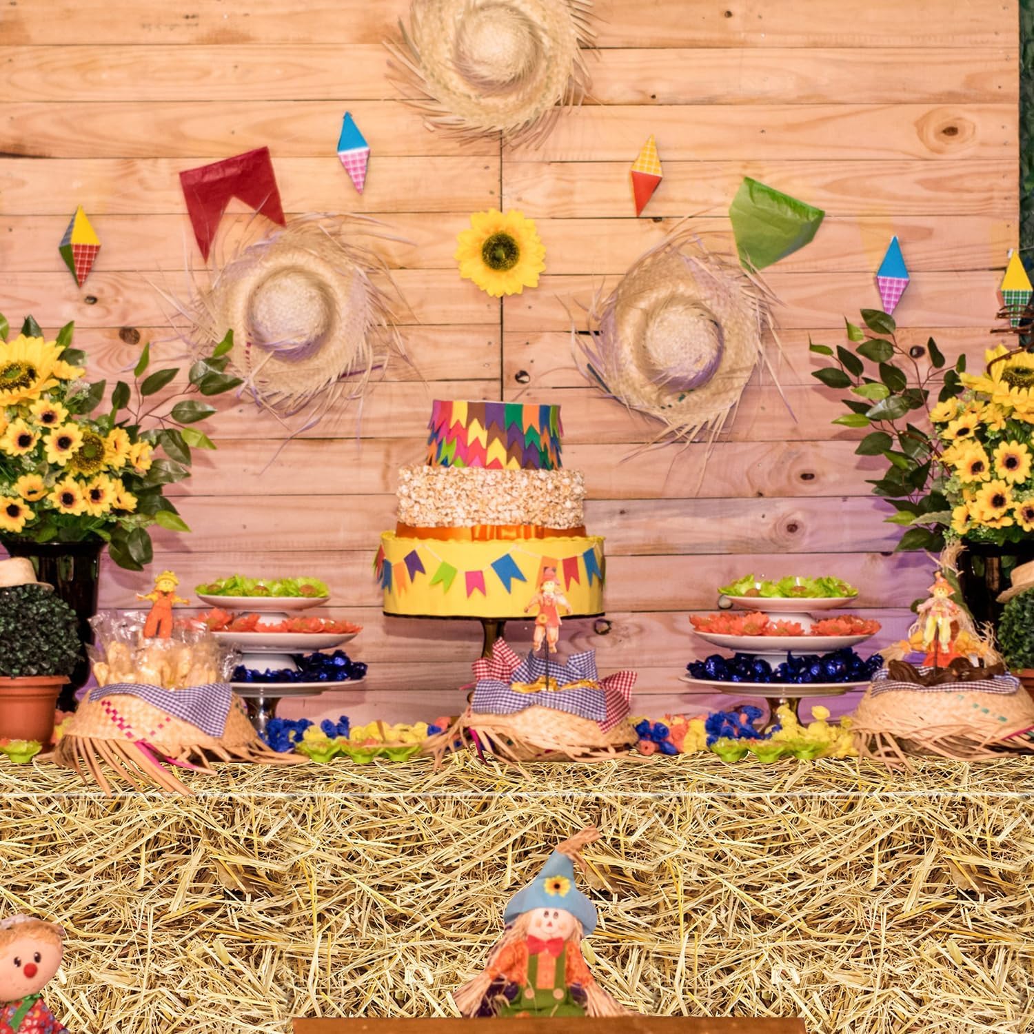 12Pcs Straw Tablecovers Western Theme Party Decorations