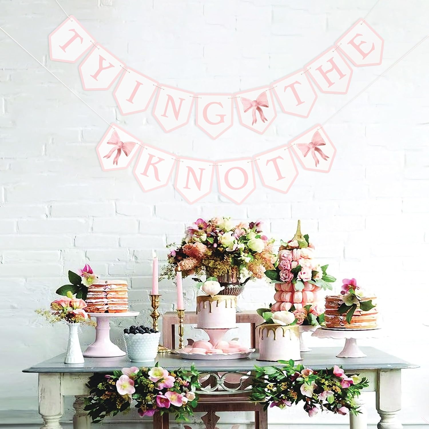 Tying The Knot Pink Bow Banner - Bridal Shower Decor