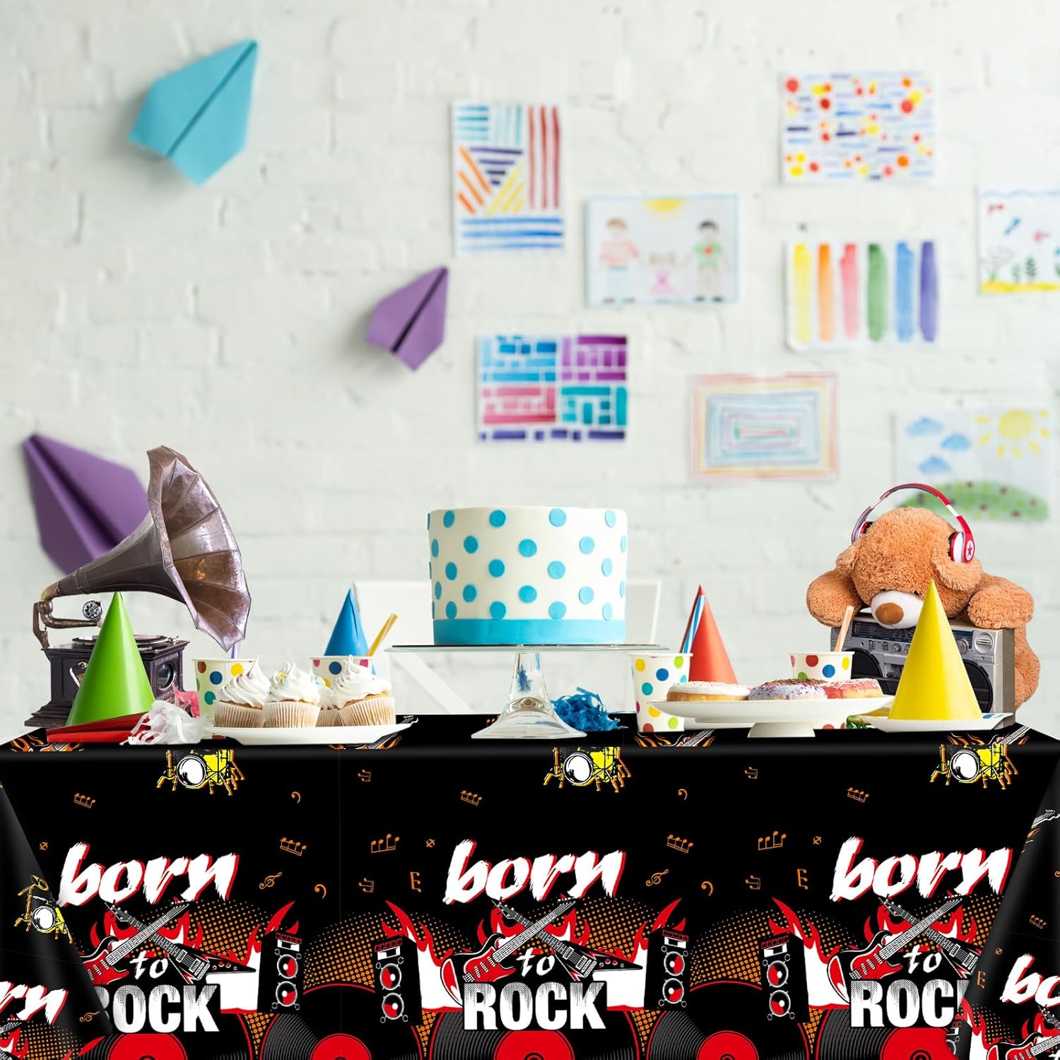 Rock Themed 3PCS Party Tablecloths 108x54 Inch Decorations