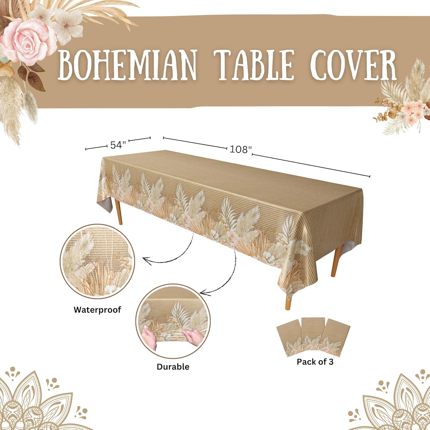 Blue Orchards Bohemian Table Cover Pack of 3 54x108