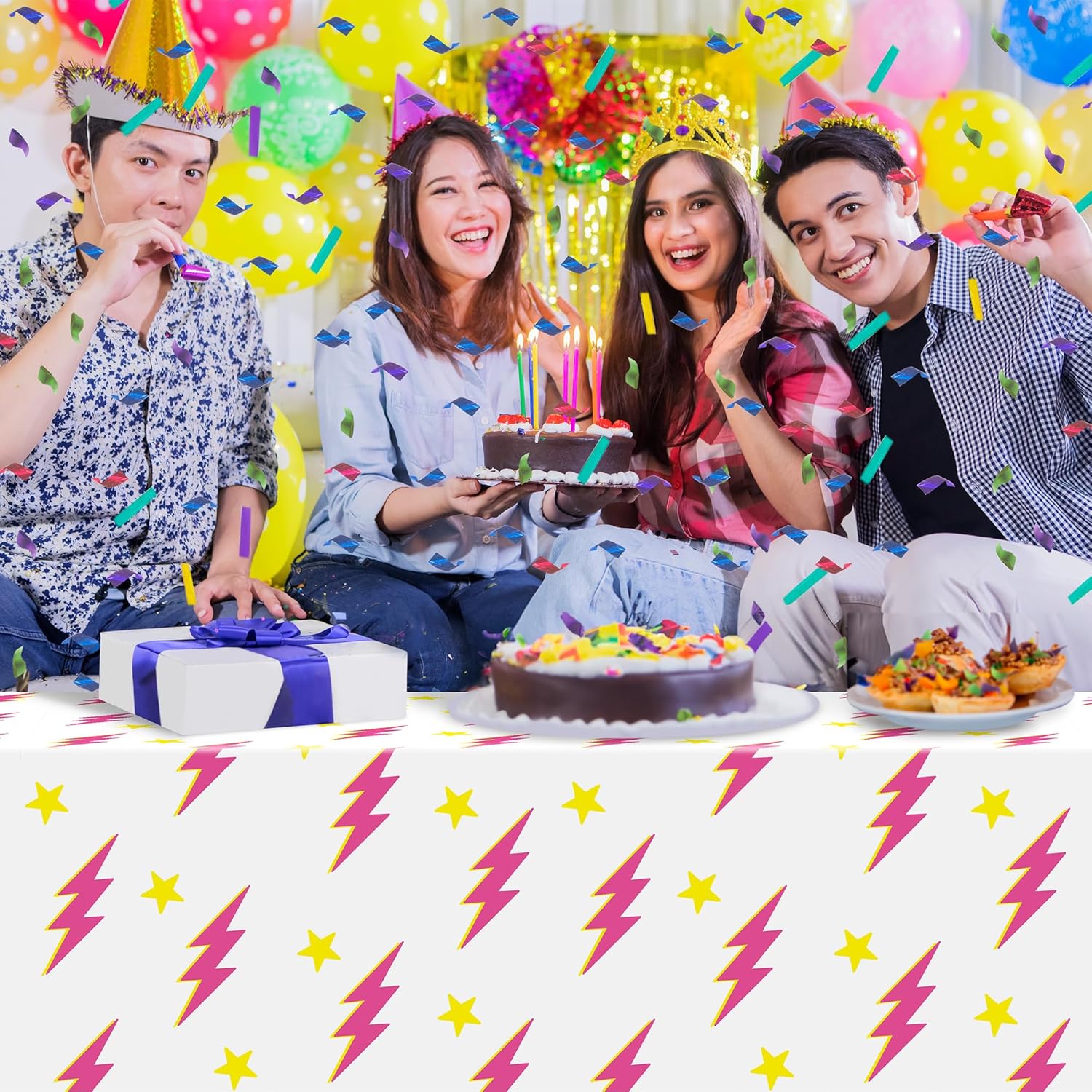 3Pcs Preppy Pink Lightning Bolt Tablecloths for Y2K Parties