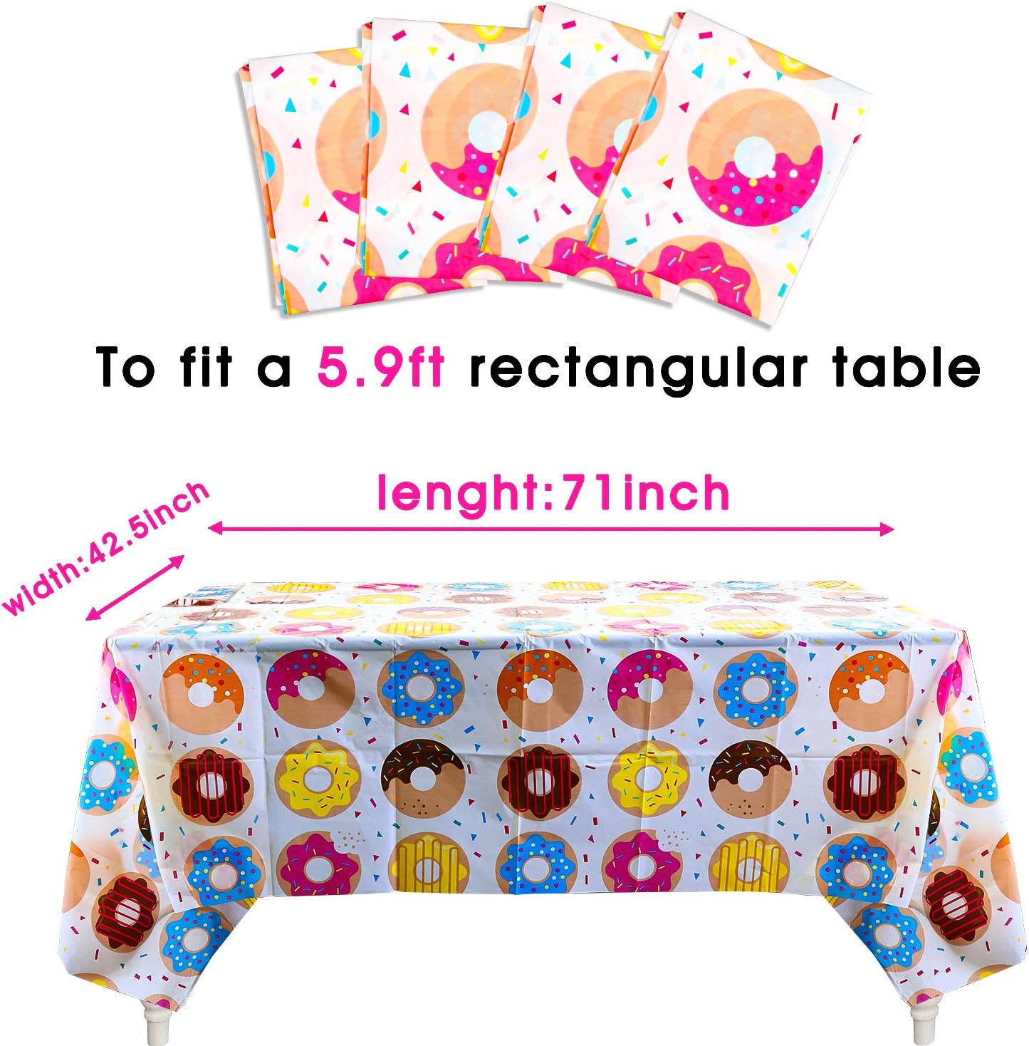 BeYumi 4 Pack Donut Party Tablecloth