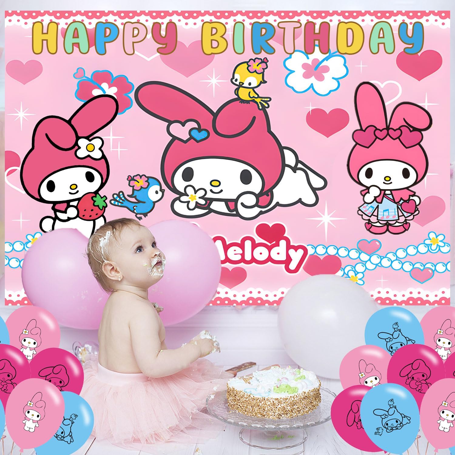 Cute Melody Birthday Backdrop Banner 5x3 for Kids