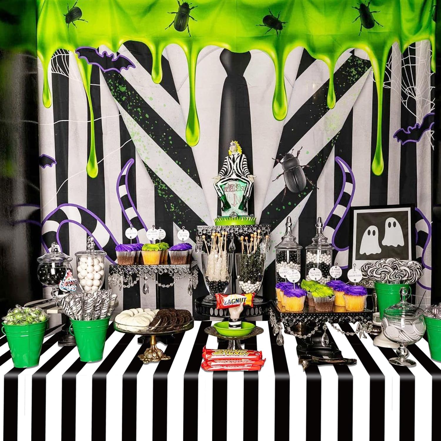 4 Pcs Black and White Stripes Tablecloths 51x86in