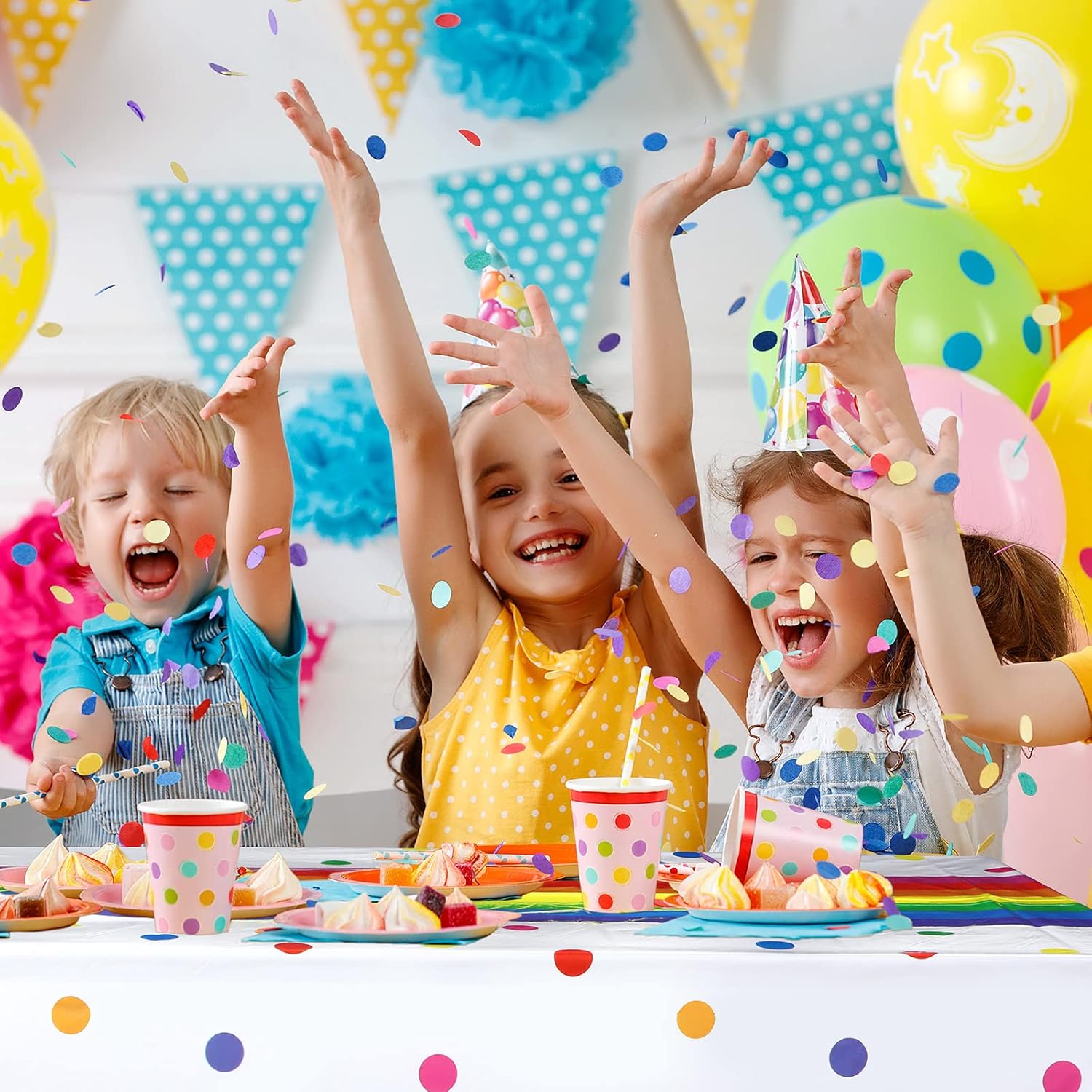 Irenare Rainbow Polka Dot Plastic Tablecloth Set 6 Pcs 54x108 Inch