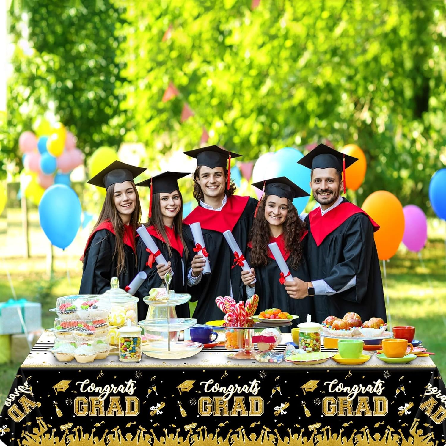 Chiazllta 3 Piece Black Gold Graduation Tablecloths