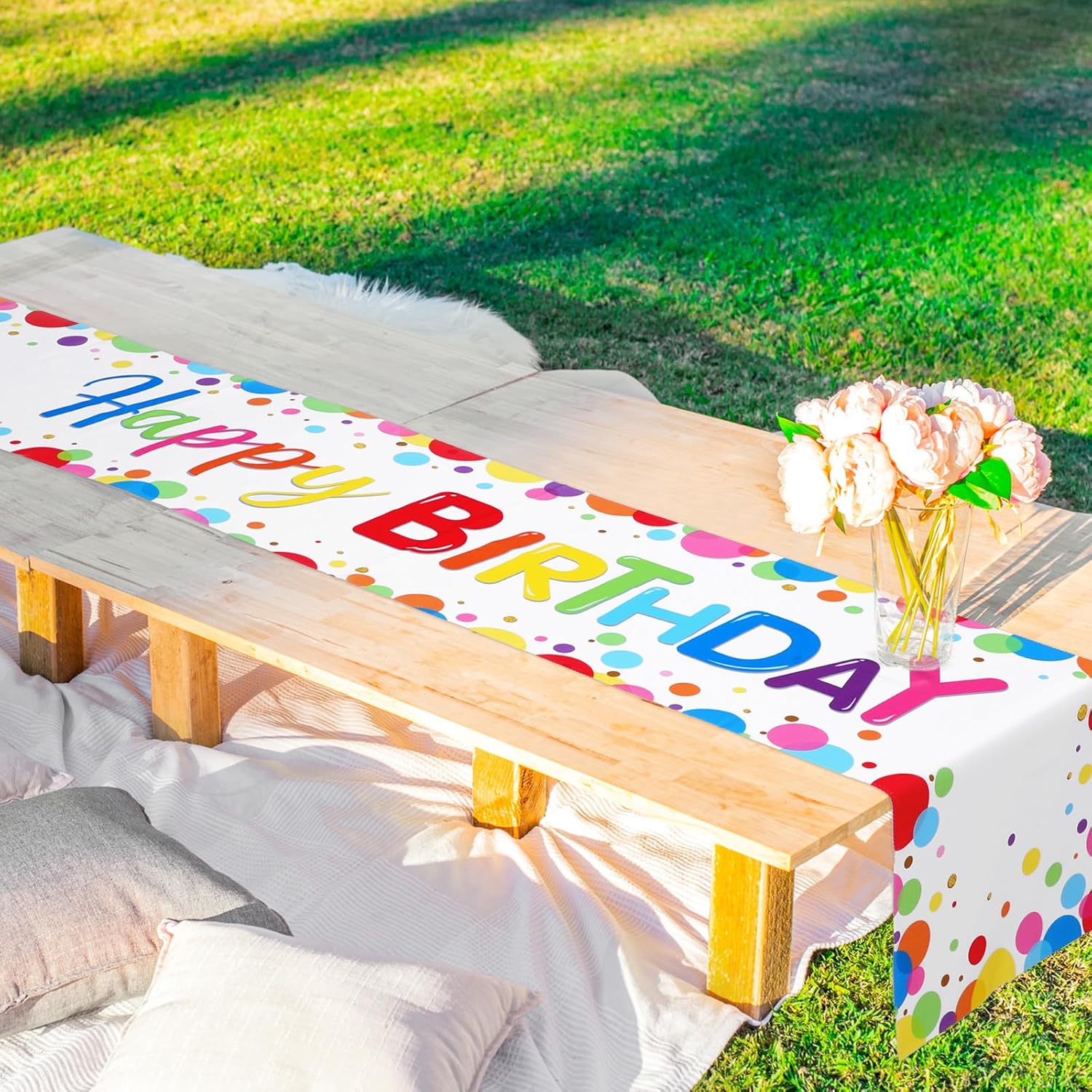 Oudain 3 Pcs Polka Dot Happy Birthday Table Runner 71x13 Inches