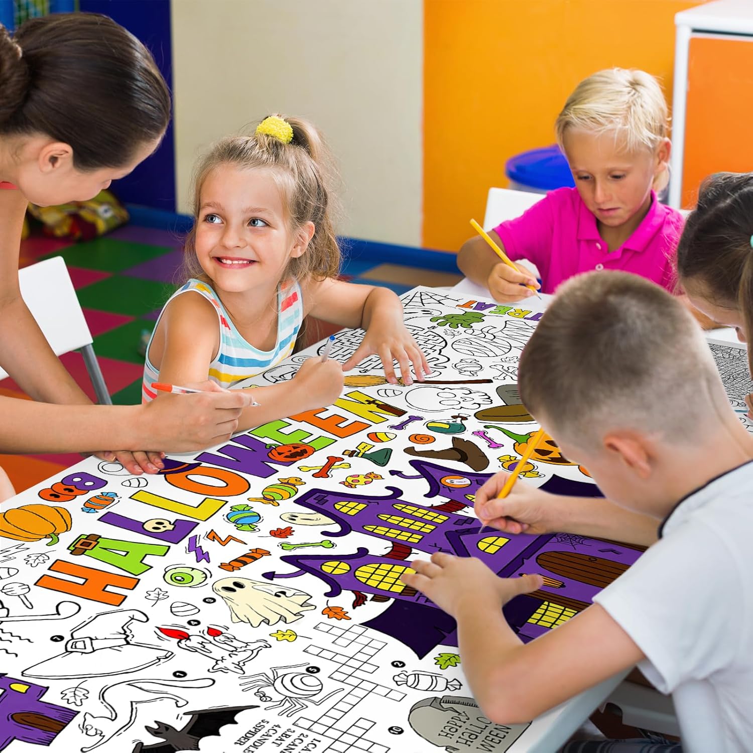Halloween Coloring Tablecloth - 315 x 72 Inches