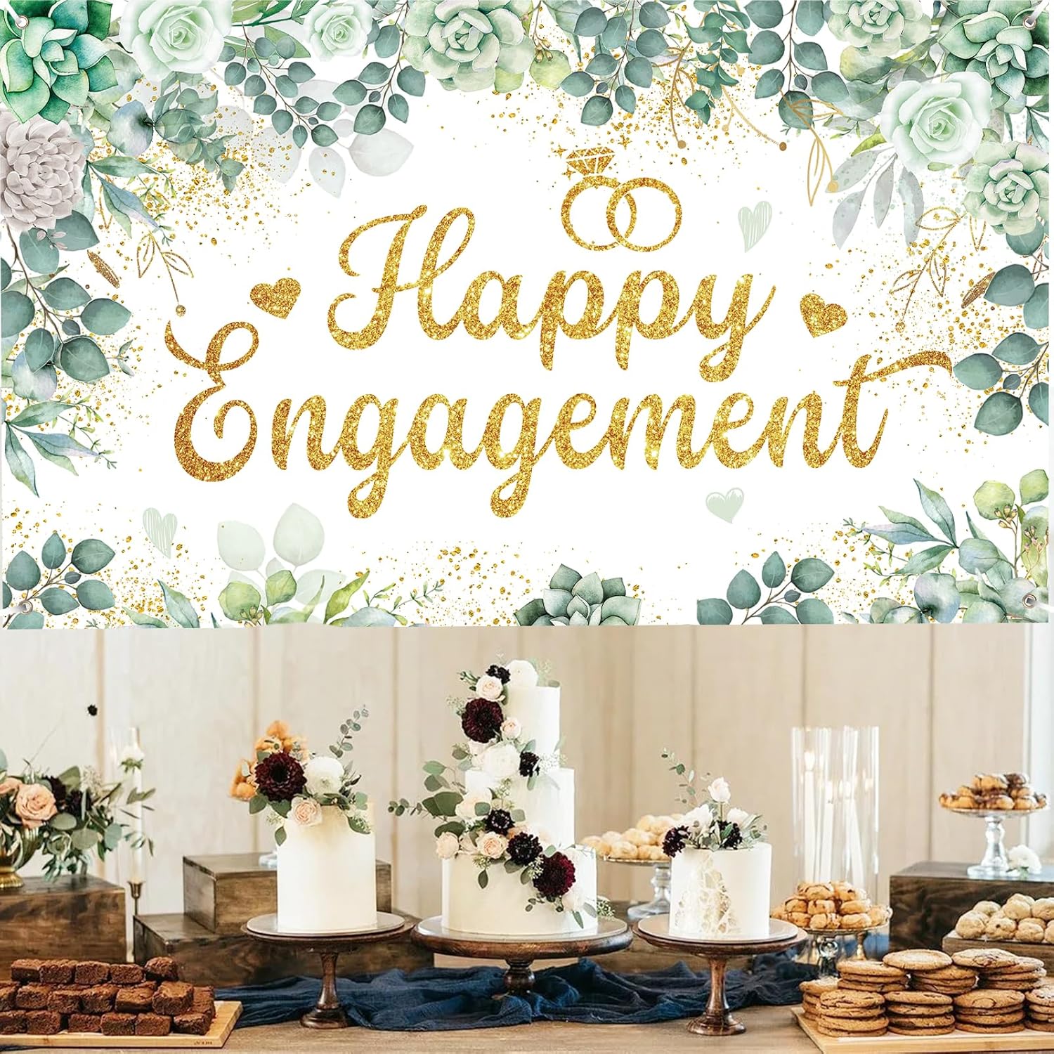 Eucalyptus Engagement Party Banner Green Just Married Decor Kit