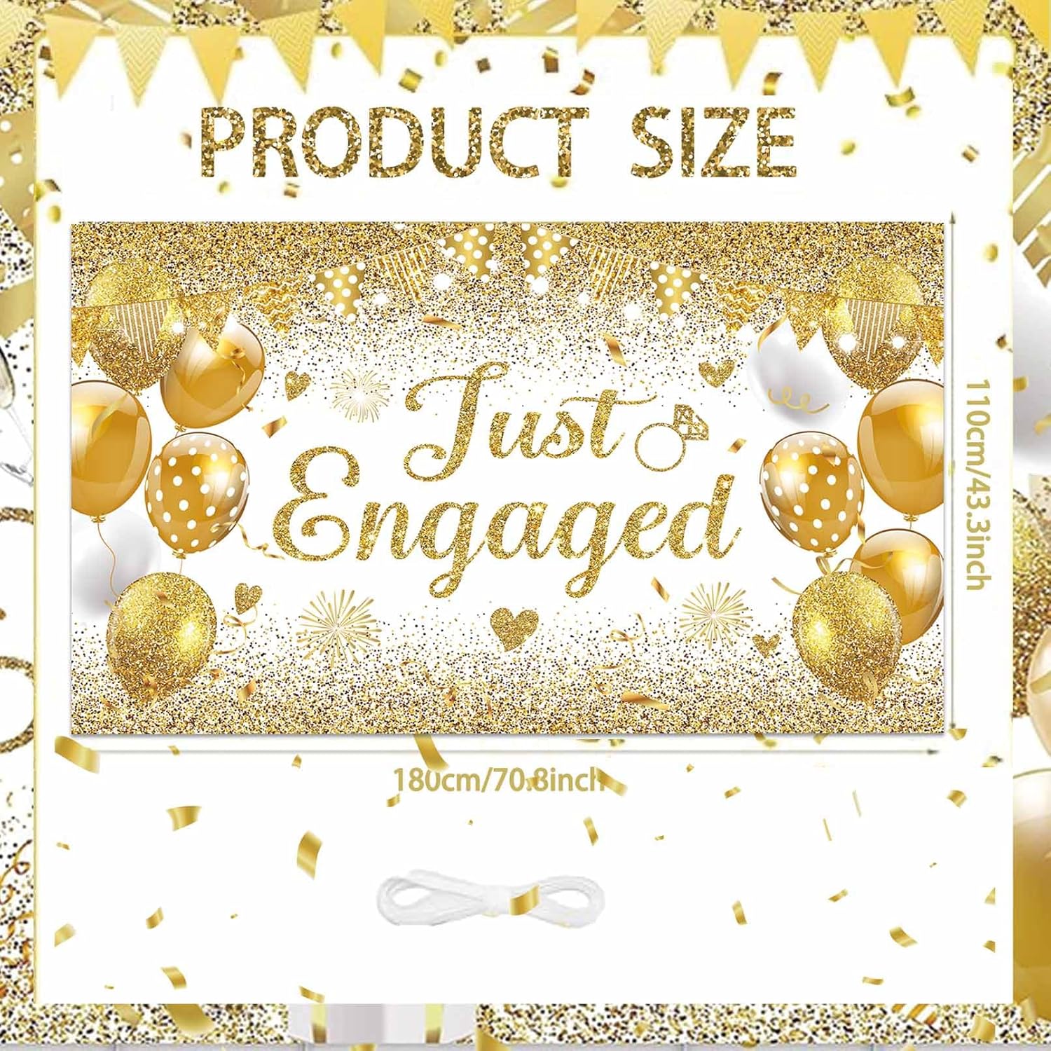 White Gold Just Engaged Banner - 708x433 Inches