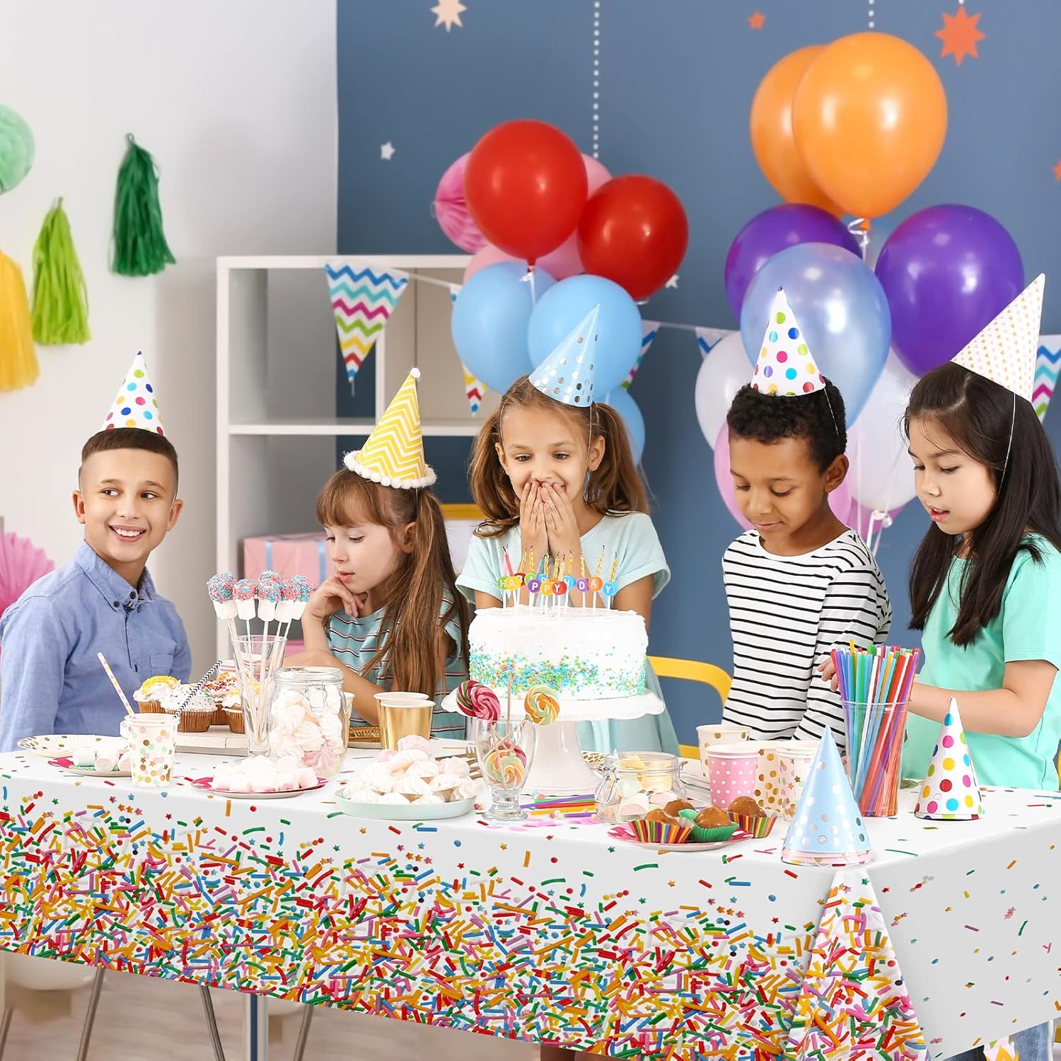 Durony 2 Piece Confetti Sprinkle Tablecloth for Birthday Wedding Parties