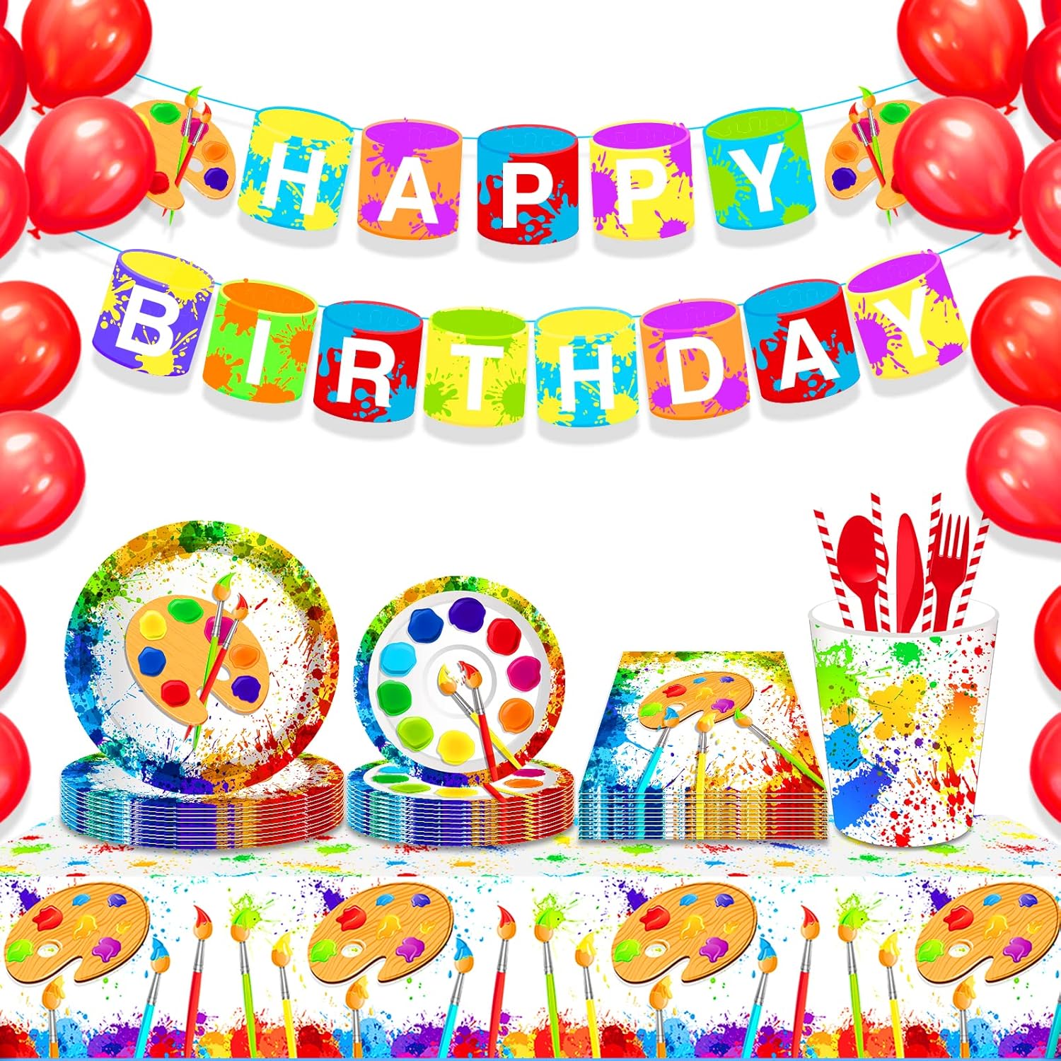 2Pcs Art Paint Tablecloths for Birthday Parties