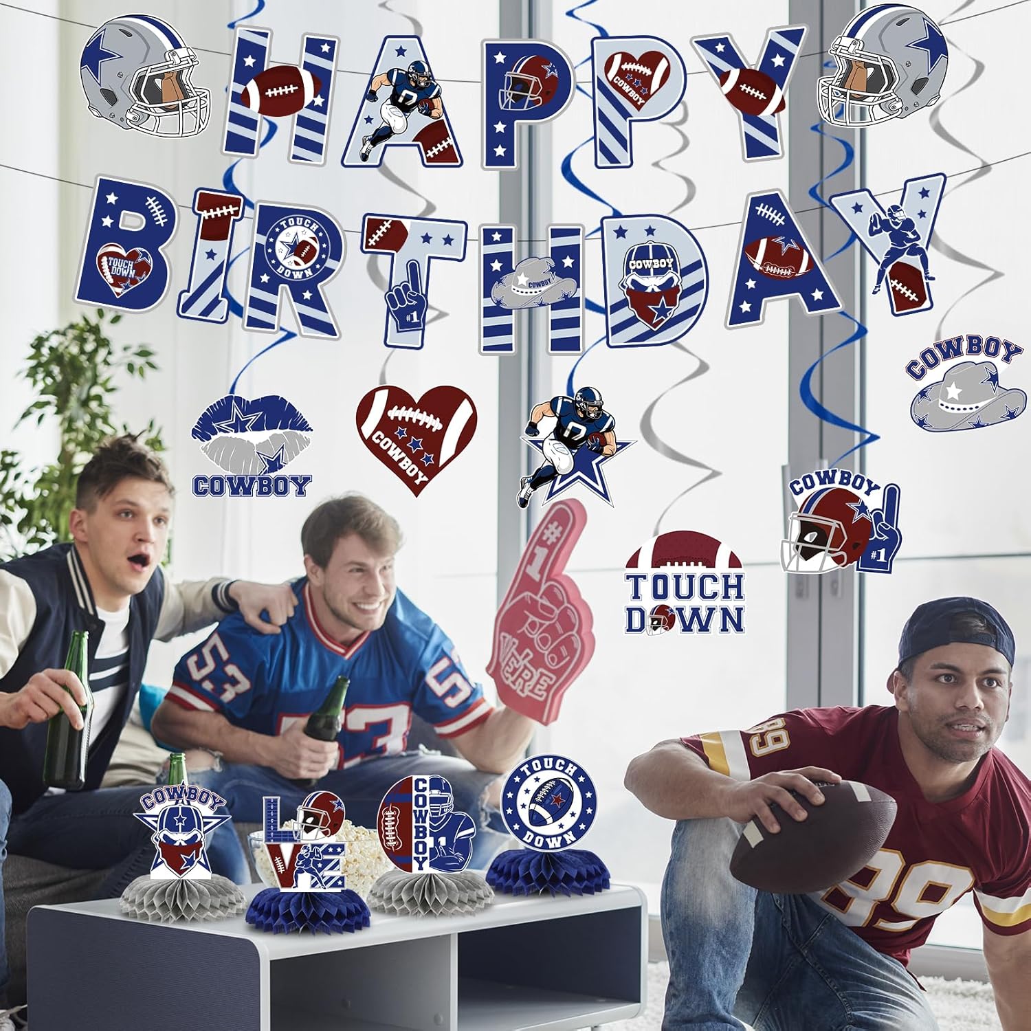 Cowboy Birthday Decorations 12 Piece Blue Football Banners Set