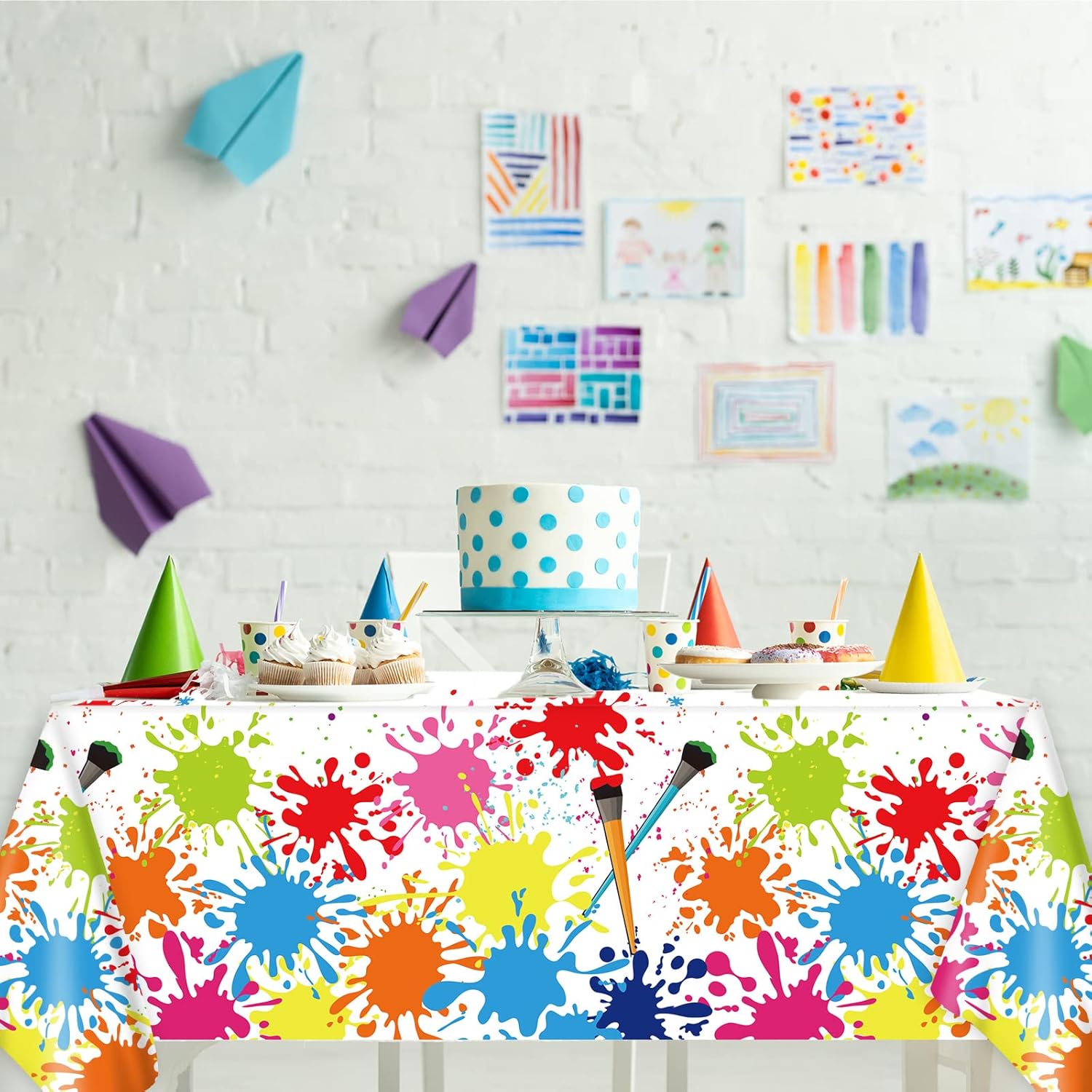 Gisgfim 3 Pcs Art Paint Tablecloth Supplies for Birthday Parties