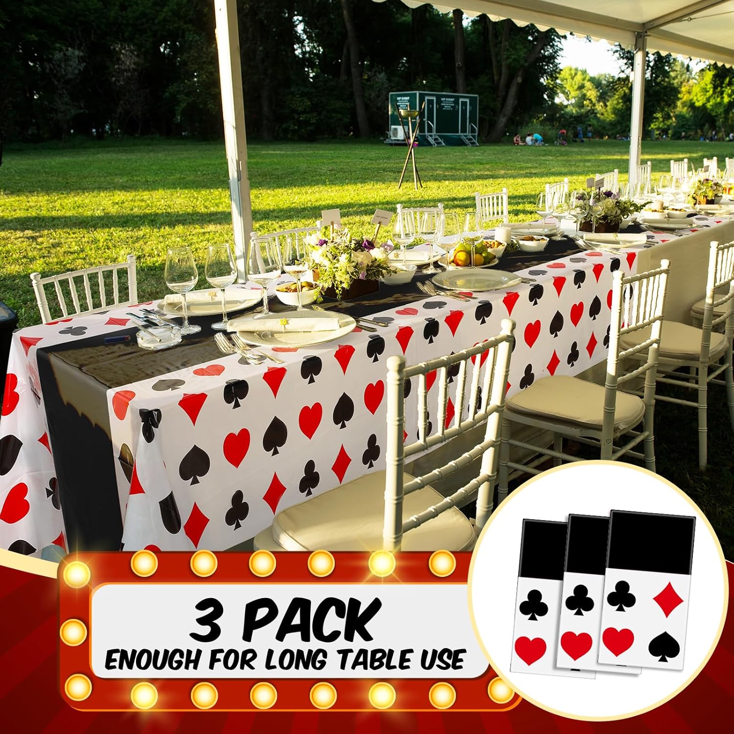 Hosuly 3 Pcs Casino Tablecloths Poker Theme Black 51x108 Inch