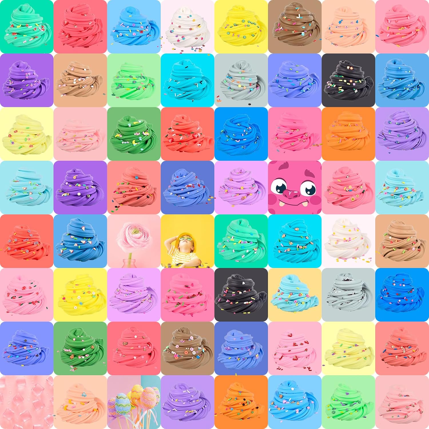 58 Pack Mini Slime Kit with Cute Charms and Stickers