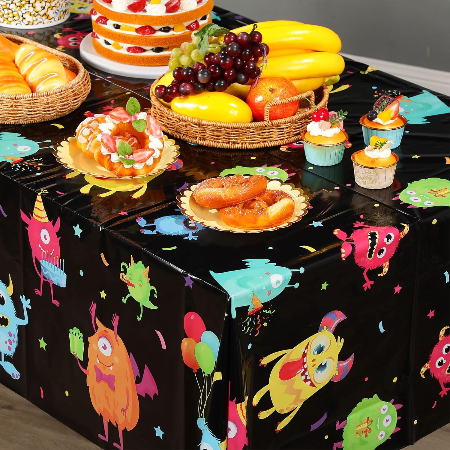 Buryeah 3 Piece Monster Table Cover for Kids Birthday Party