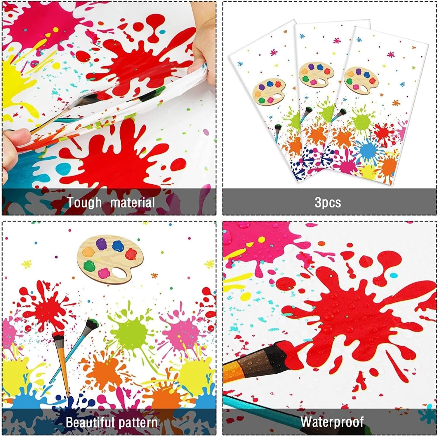 Gisgfim 3 Pcs Art Paint Tablecloth Supplies for Birthday Parties