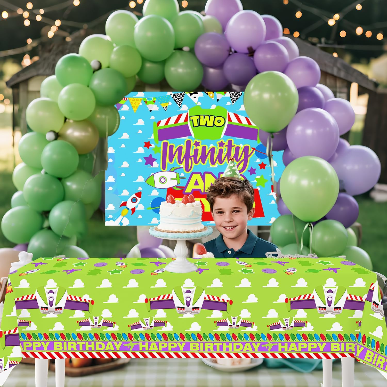 4pcs Purple Sky and White Clouds Cow Cartoon Party Tablecloths