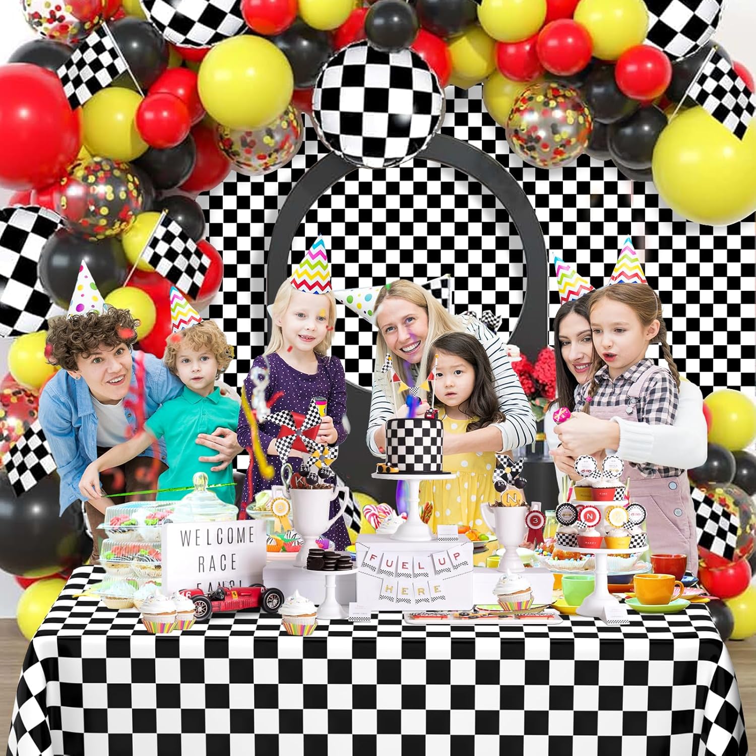 WNINK 2 Pack Black and White Checkered Party Tablecloths
