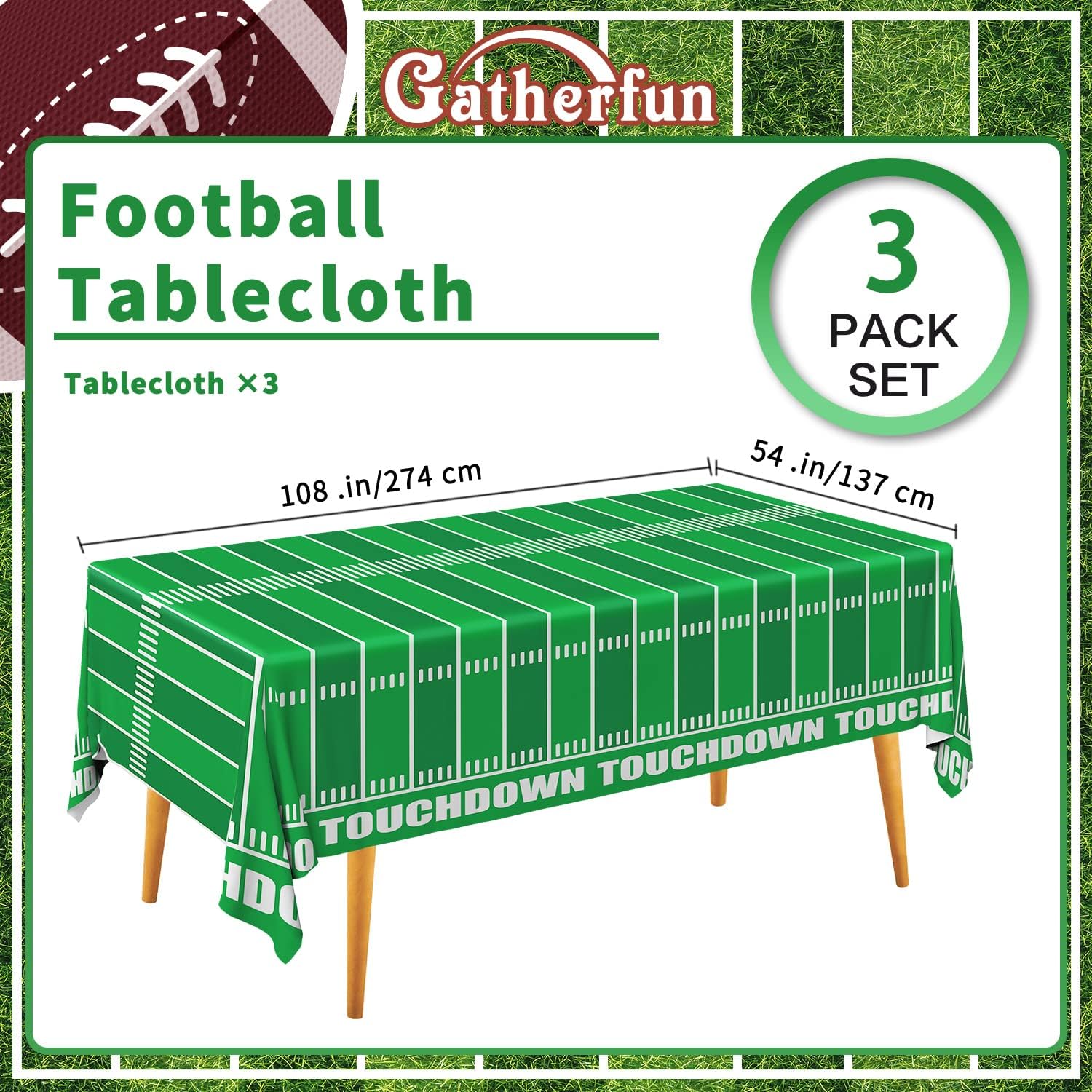 Gatherfun Football Party Tablecloth 54 X 108 Inch 3 Pack