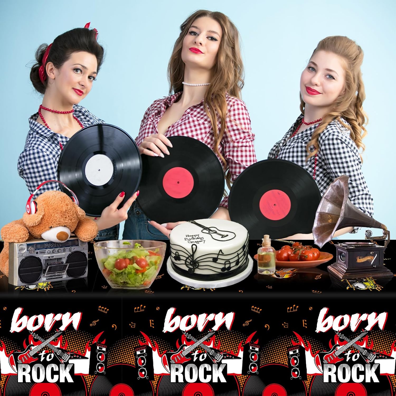 Rock Themed 3PCS Party Tablecloths 108x54 Inch Decorations