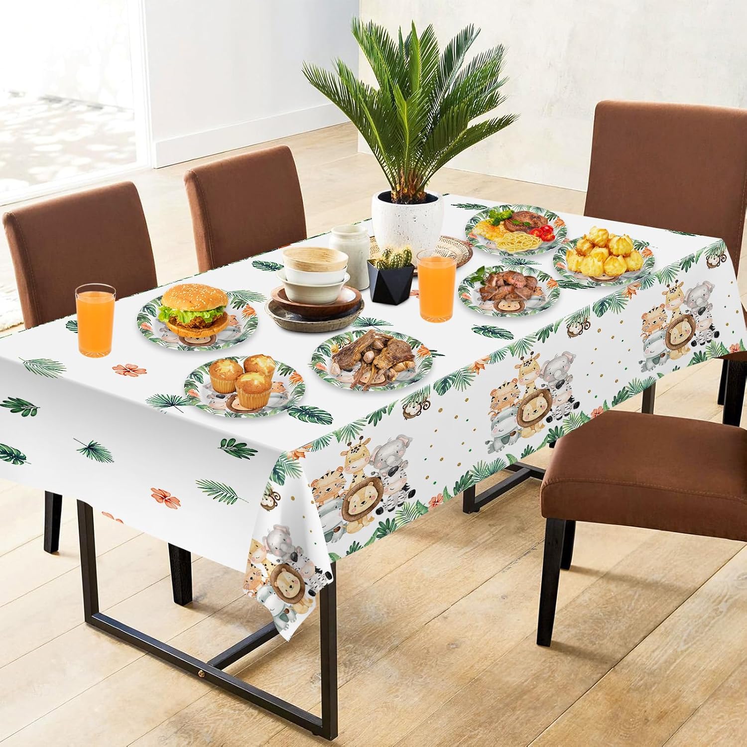 2 Pcs Jungle Safari Tablecloth - Plastic Animals Party Cover