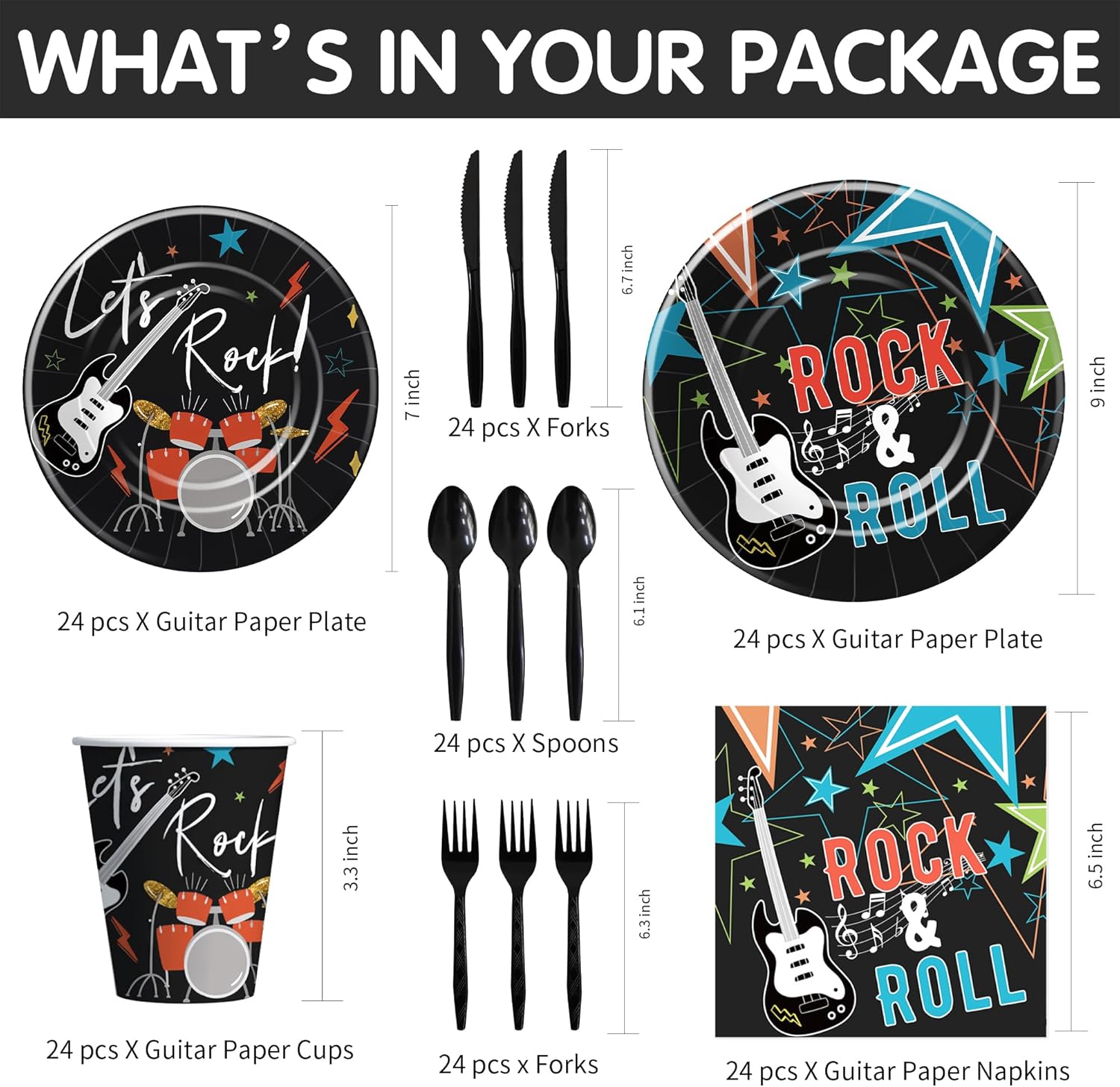 Rock And Roll Party Tableware Set for 24 Guests