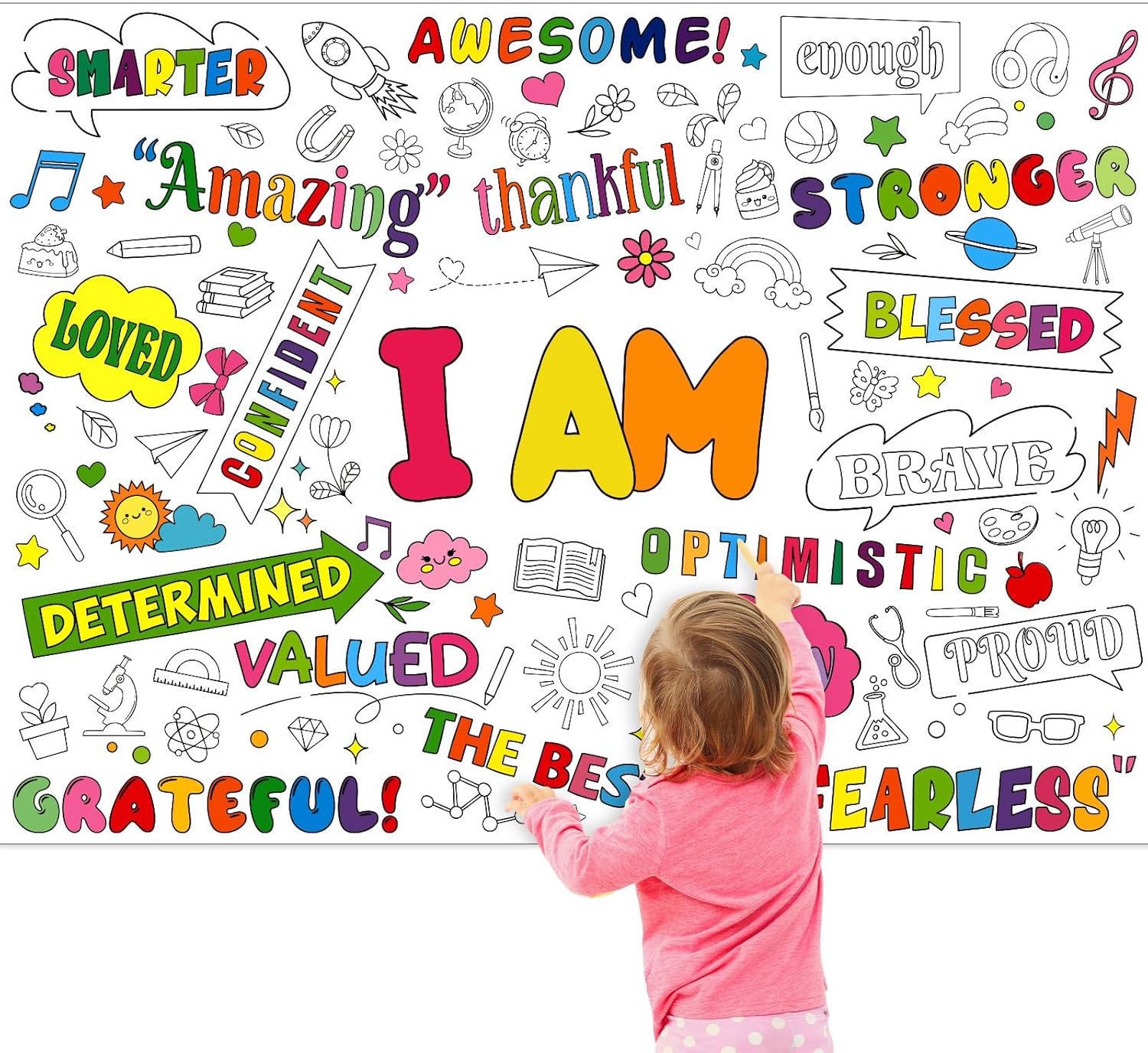Positive Affirmations Coloring Poster for Kids