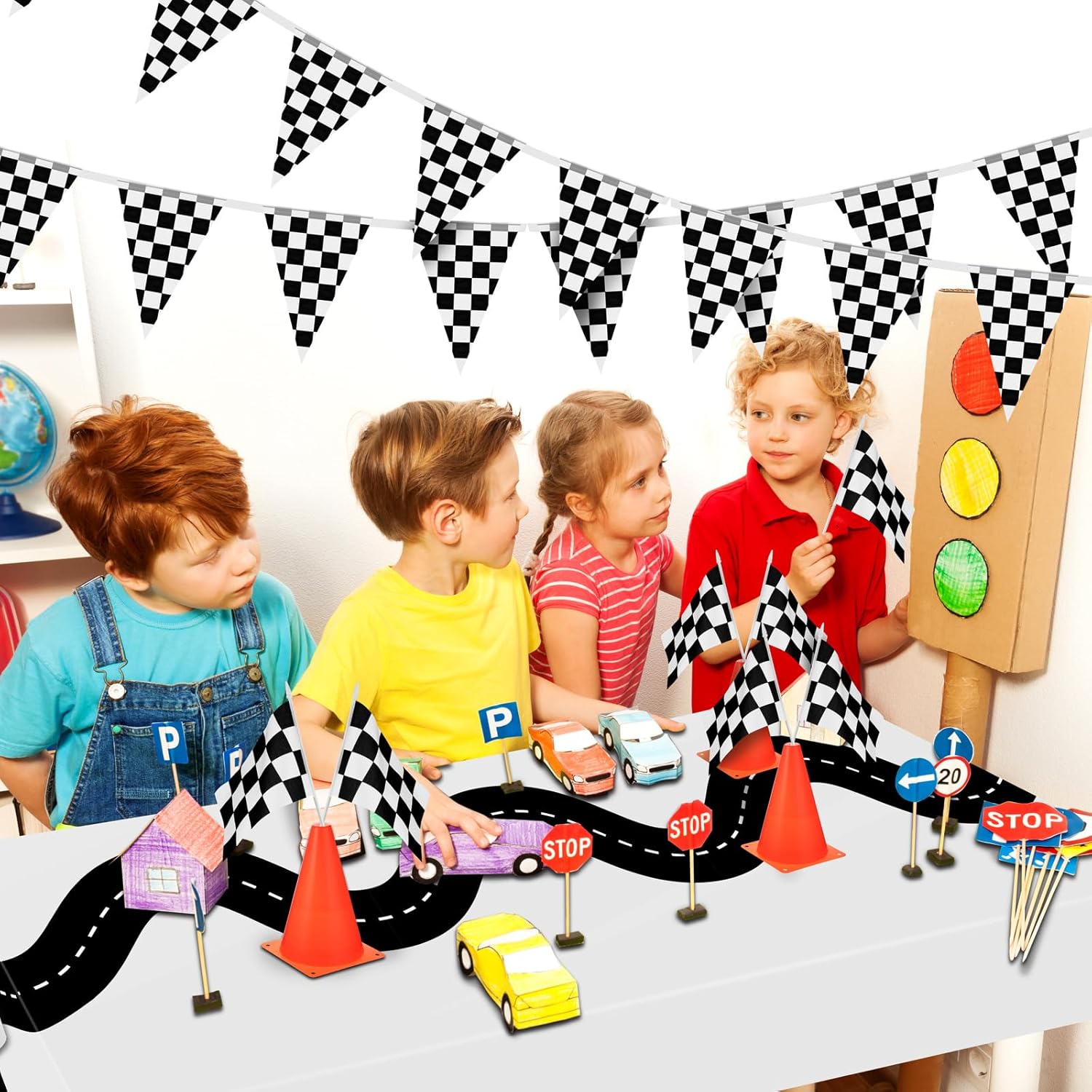 Irenare 6 Pcs Racing Car Table Covers 54x108 Inch
