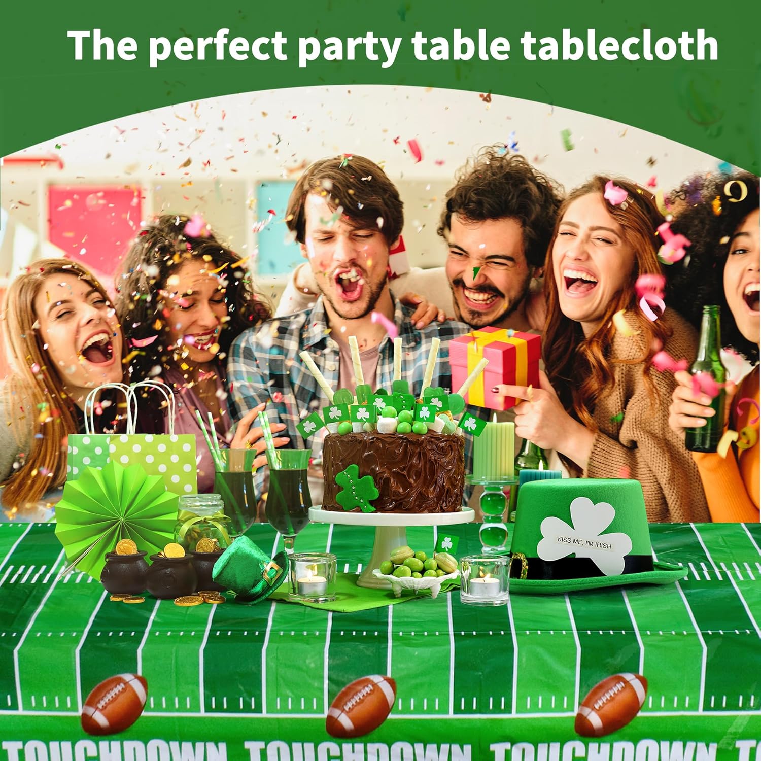 MATUFF Football Tablecloth 54x108 2 Pack with 2 Triangle Banners